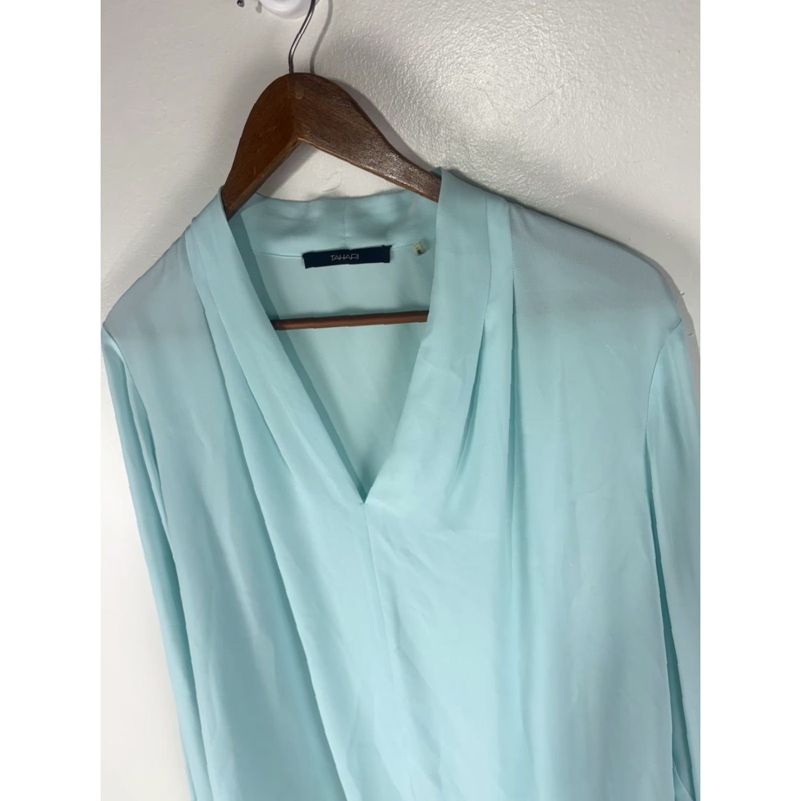 Vintage Tahari Teal Sheer Hi-Lo Roll Tab Sleeves Blouse Womens Size XL Size XL / US 12-14 / IT 48-50 - 2 Thumbnail