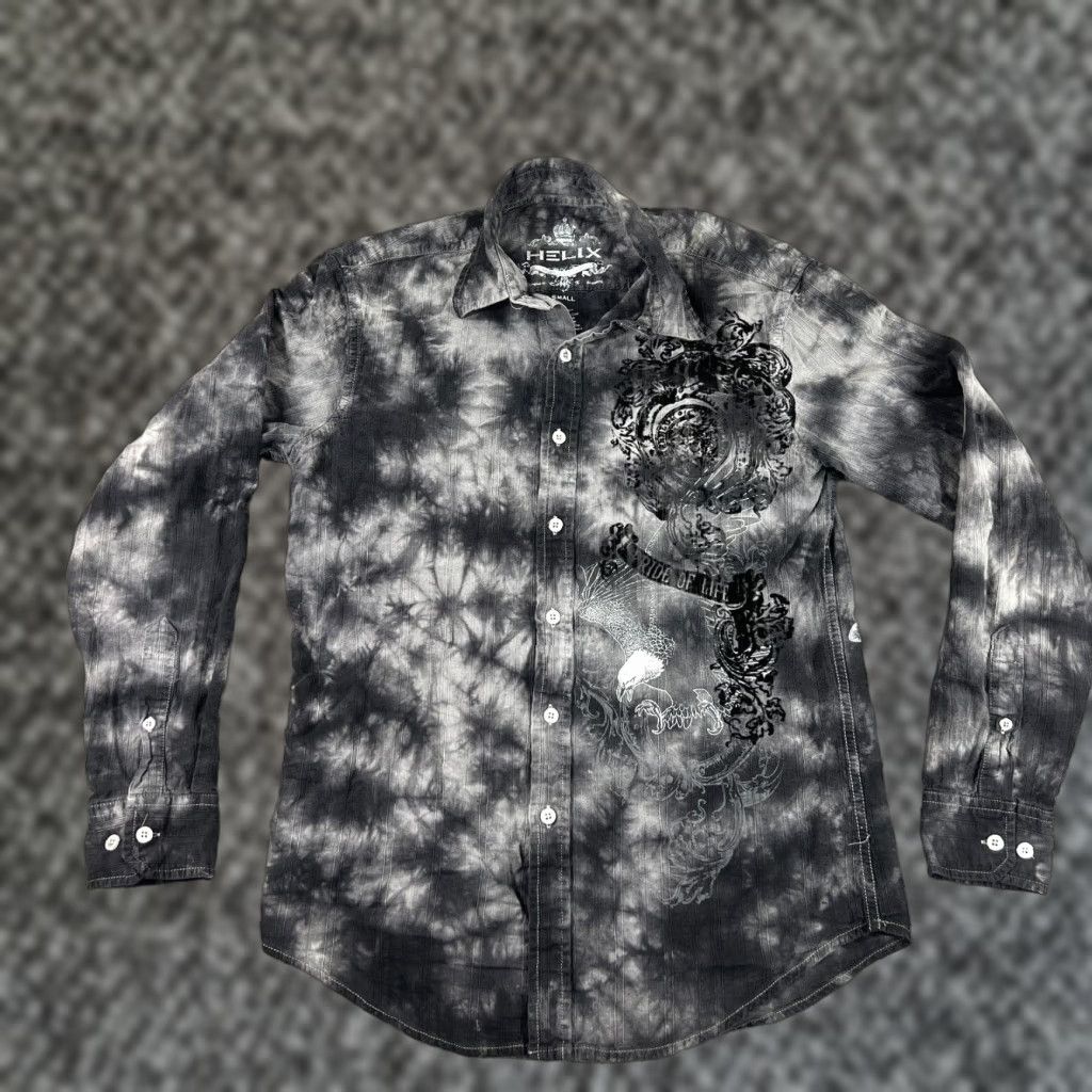 Etro VINTAGE Helix Button Up Shirt Gray Mens Small Long Sleeve Graphic Print Grunge Cybergoth Size US S / EU 44-46 / 1 - 1 Thumbnail