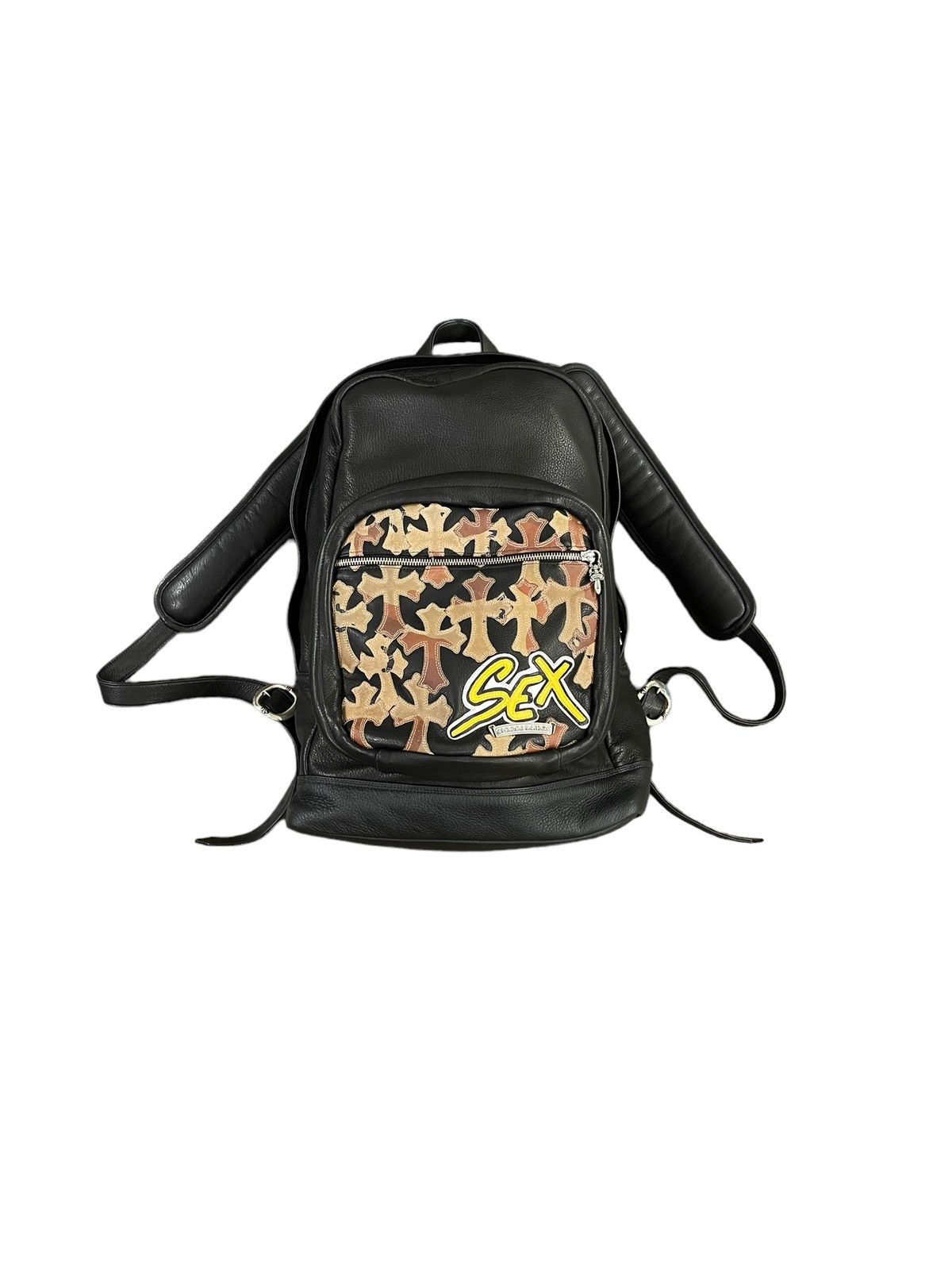 image of Chrome Hearts Sex Records Camo Cross 7Th Grader Backpack in Black, Men's