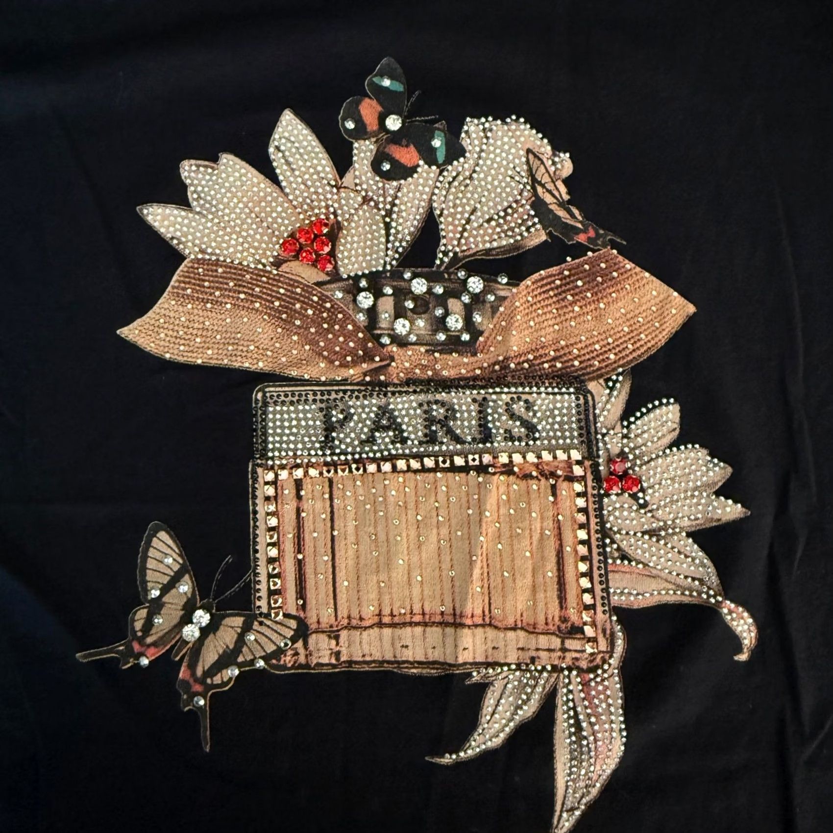Vintage Vinizbena Paris Rhinestone Flutter Sleeve M Black Artsy Mixed Media Tee T Shirt Size M / US 6-8 / IT 42-44 - 6 Thumbnail