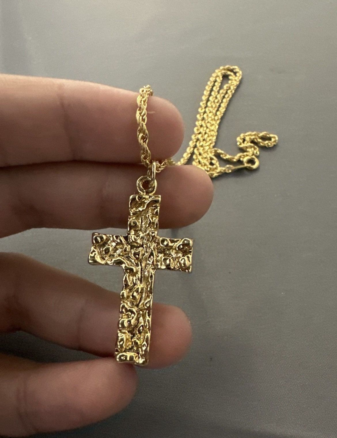 Jewelry 14k gold plated nugget cross and rope chain Size ONE SIZE - 1 Thumbnail