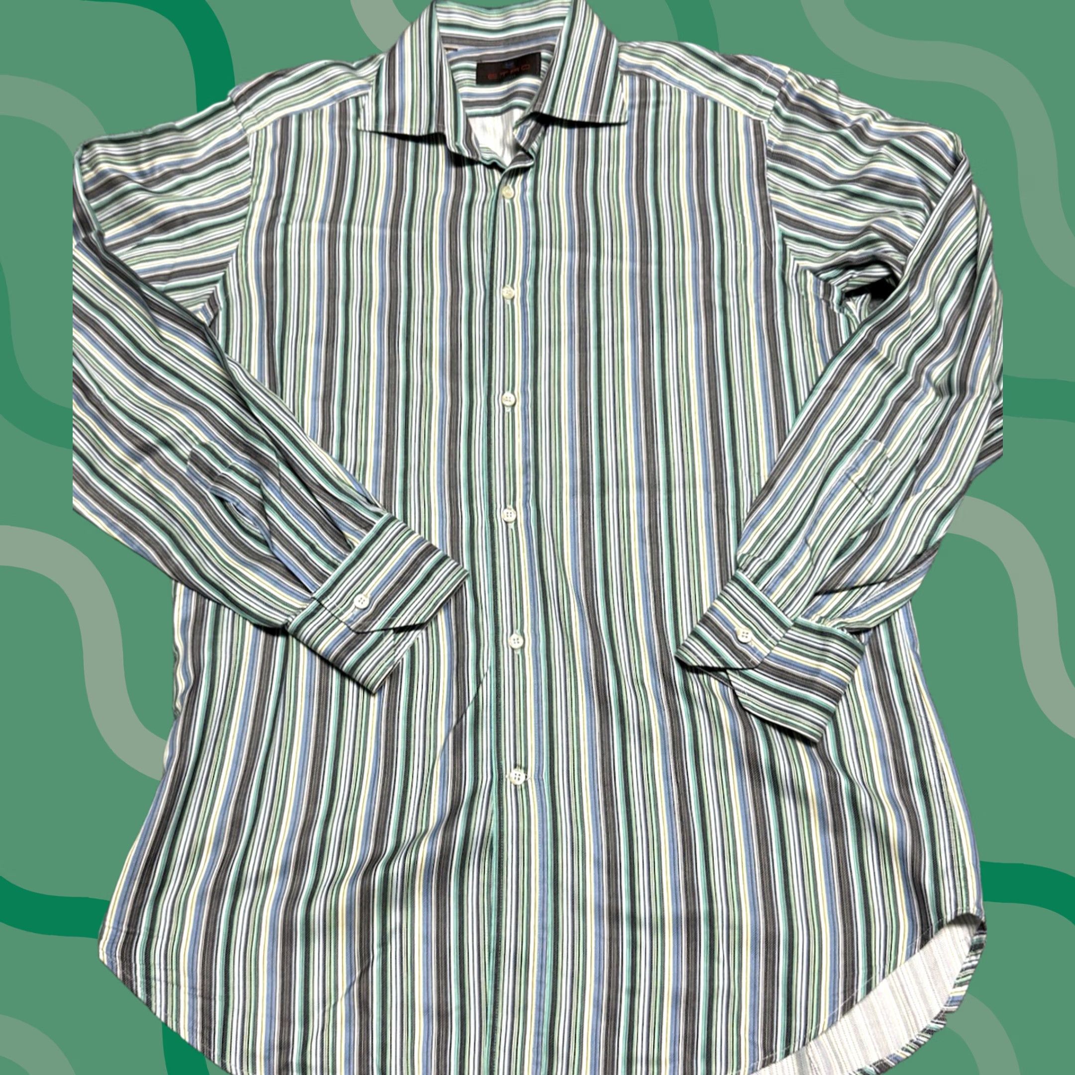 Etro Etro Shirt Mens Large Multicolor Striped Dress Button Up Italy Size 42R - 1 Thumbnail