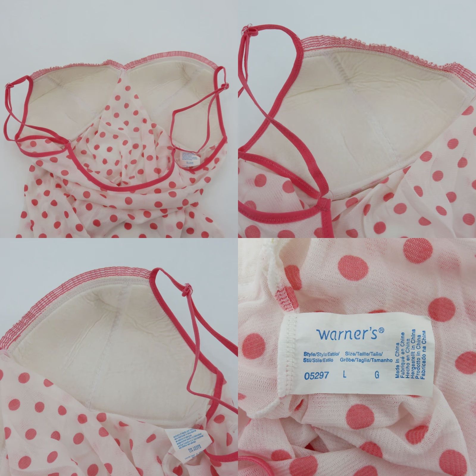 Vintage VINTAGE Warner's Camisole Tank Top Women's Large L Pink Polka Dot Ruffle Bow Cami Tank Top Size L / US 10 / IT 46 - 8 Thumbnail