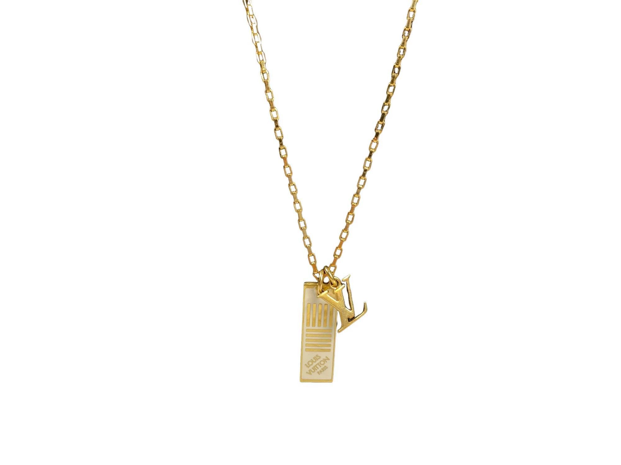 Louis Vuitton LV Damier Black 2-Tag Gold Necklace O/S Size ONE SIZE - 2 Thumbnail