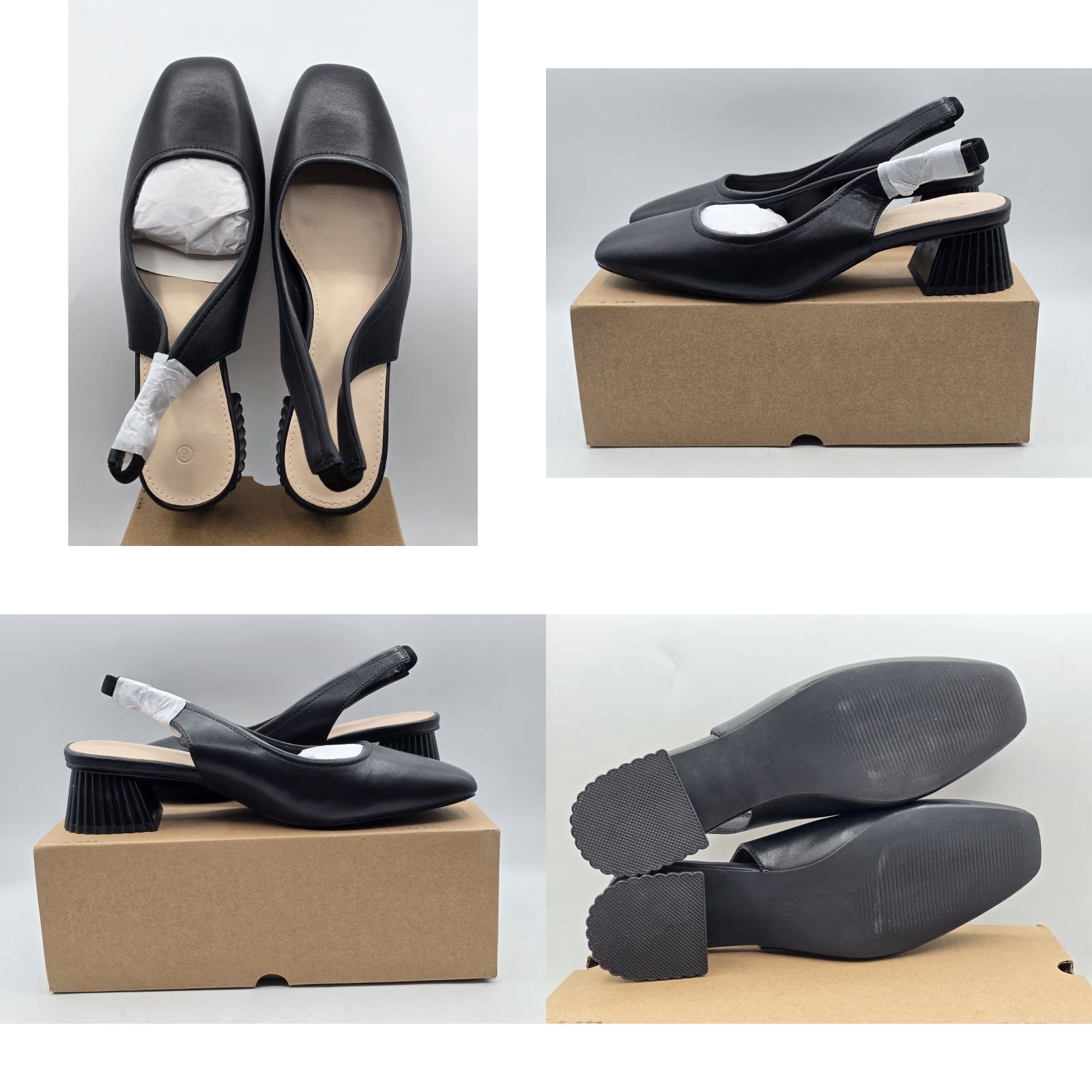 Vintage NIB Juliet Holy Women's Slingback Low Chunky Heels - Black - Lace Pull On - Size 6 - Pump, Heel, Block - Sandals? Size US 6 / IT 36 - 8 Thumbnail