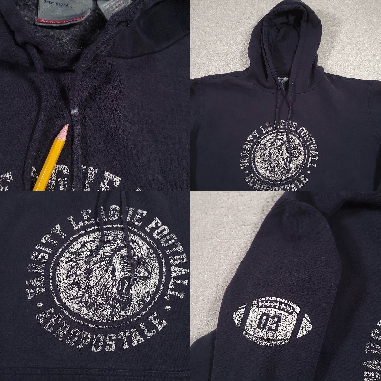 Aeropostale VINTAGE Aeropostale Hoodie Mens XL Navy Blue Sweatshirt Pullover Pockets Logo Cotton Blend Long Sleeve Drawstring Modern Y2K Style Gear Boys? Size US XL / EU 56 / 4 - 8 Thumbnail