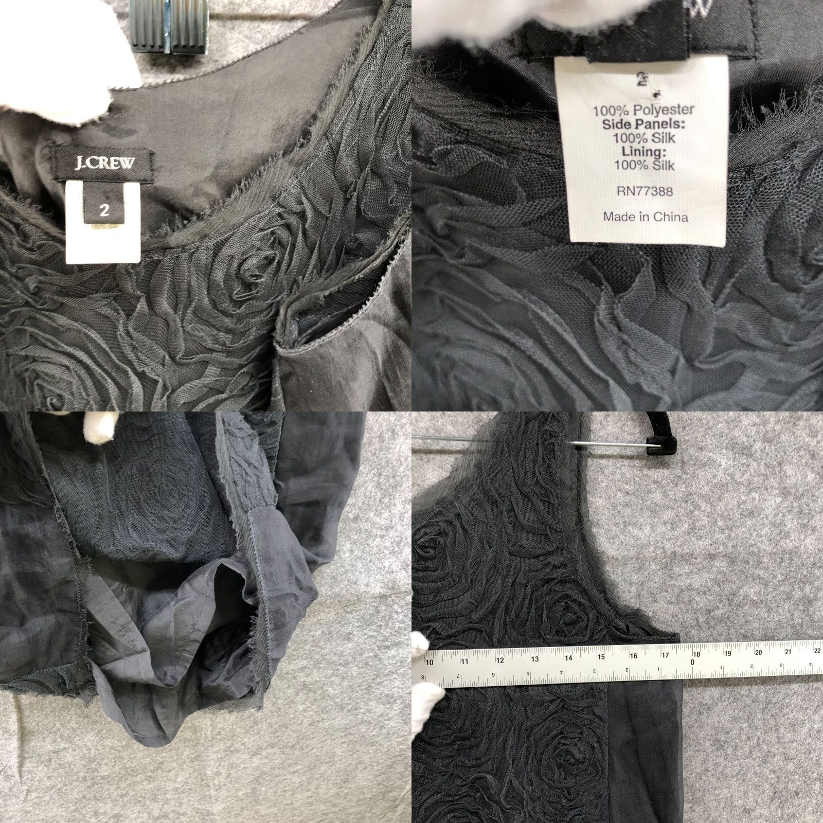J.Crew J. Crew Sleeveless Mini Dress Womens 2 Black 3D Floral Applique Shift Formal Size XS / US 0-2 / IT 36-38 - 8 Thumbnail