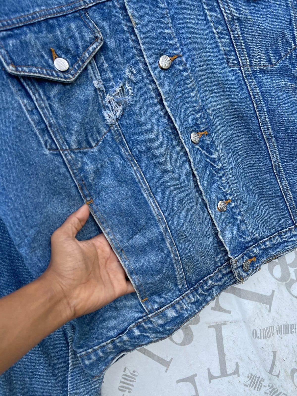 Harley Davidson 🔥Vintage 90's Harley Davidson USA Logo Denim Trucker Jacket Size US L / EU 52-54 / 3 - 9 Thumbnail