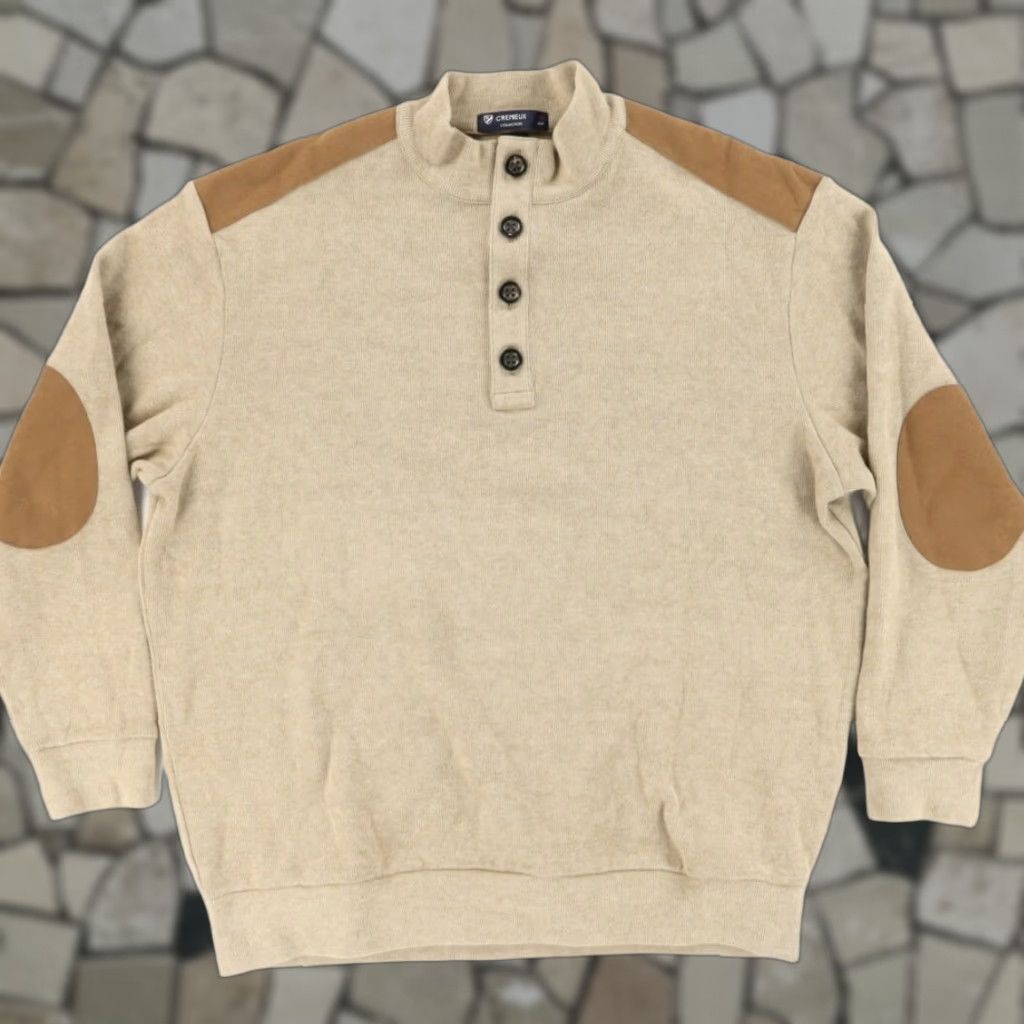 Cremieux Daniel Cremieux Henley Neck Patch Sweater Wheat Brown Men's XL Shirt Size US XL / EU 56 / 4 - 1 Thumbnail