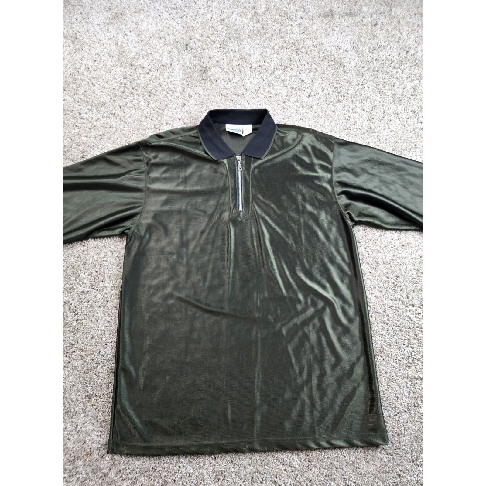 Vintage VINTAGE Street Culture Polo Shirt Mens L Green 1/4 Zip Shiny Dazzle Y2K Shirt Mens Green Polo 90s Size US L / EU 52-54 / 3 - 3 Thumbnail