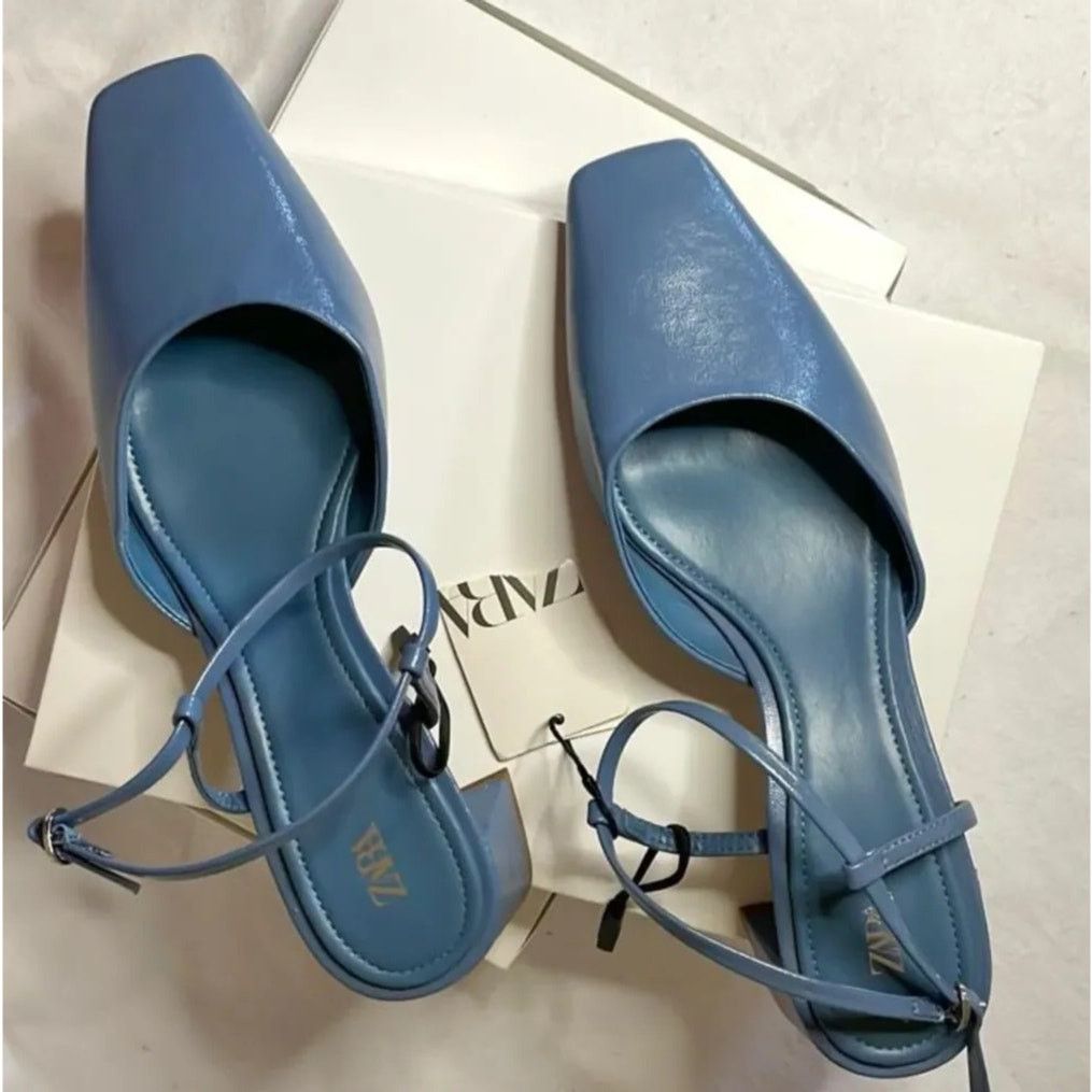 Zara Zara Blue Square Toe Slingback Block Heels NWT Size US 7.5 / IT 37.5 - 12 Thumbnail