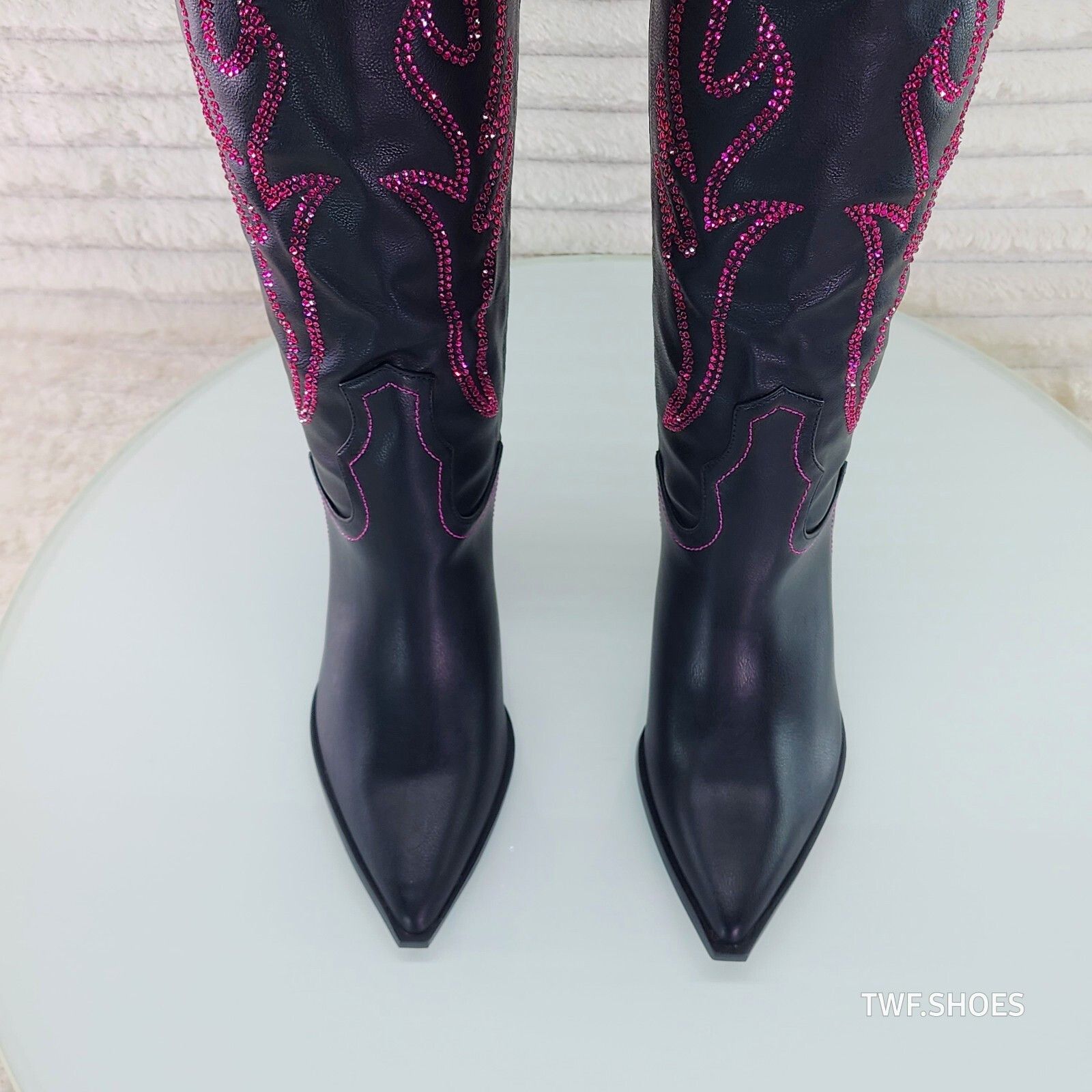 Other So Me Mileage Pink Rhinestone Design Black Western Cowgirl B Size US 8.5 / IT 38.5 - 5 Thumbnail