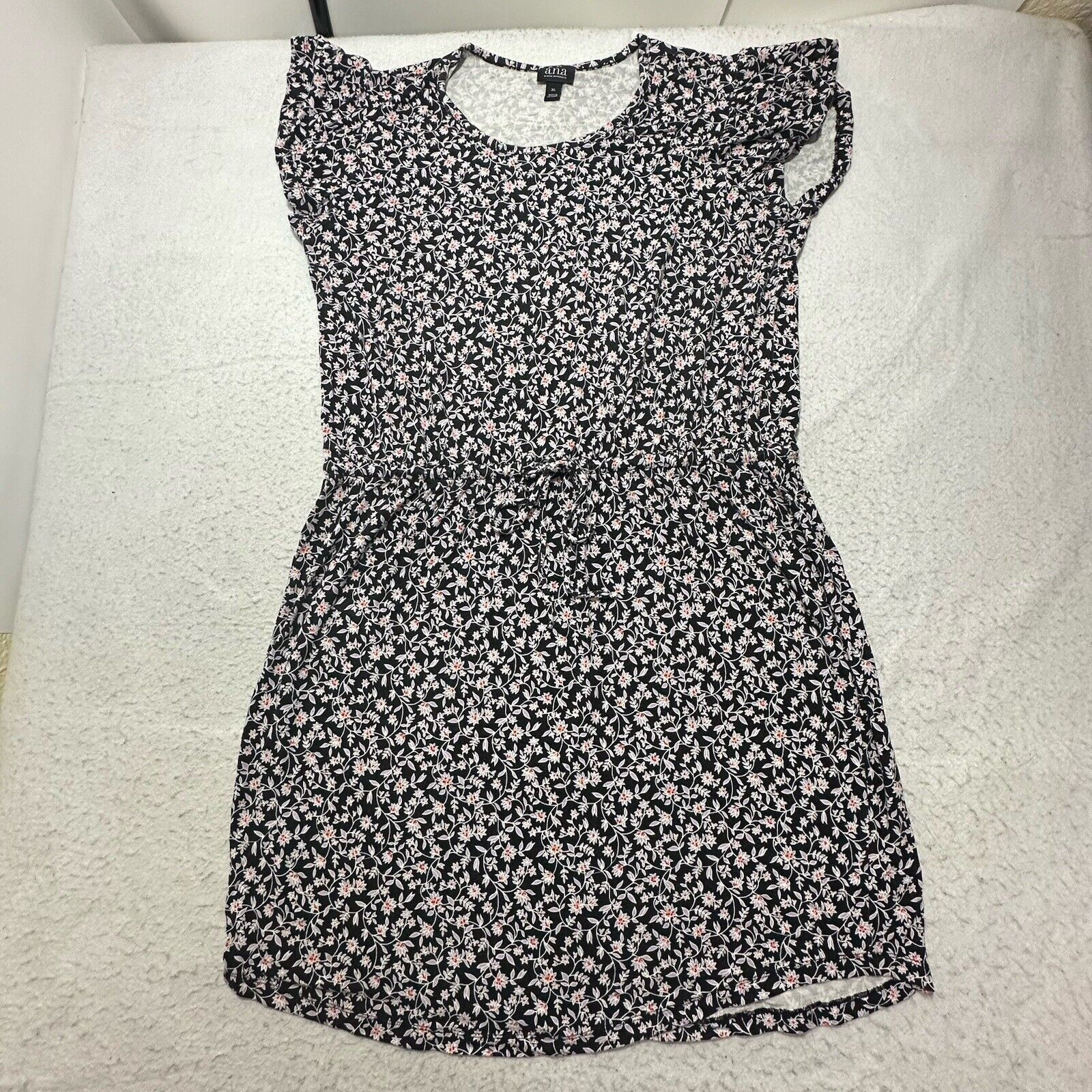 Other A.N.A XL Cap Sleeve Black Purple Floral Dress Pullover Size XL / US 12-14 / IT 48-50 - 1 Thumbnail