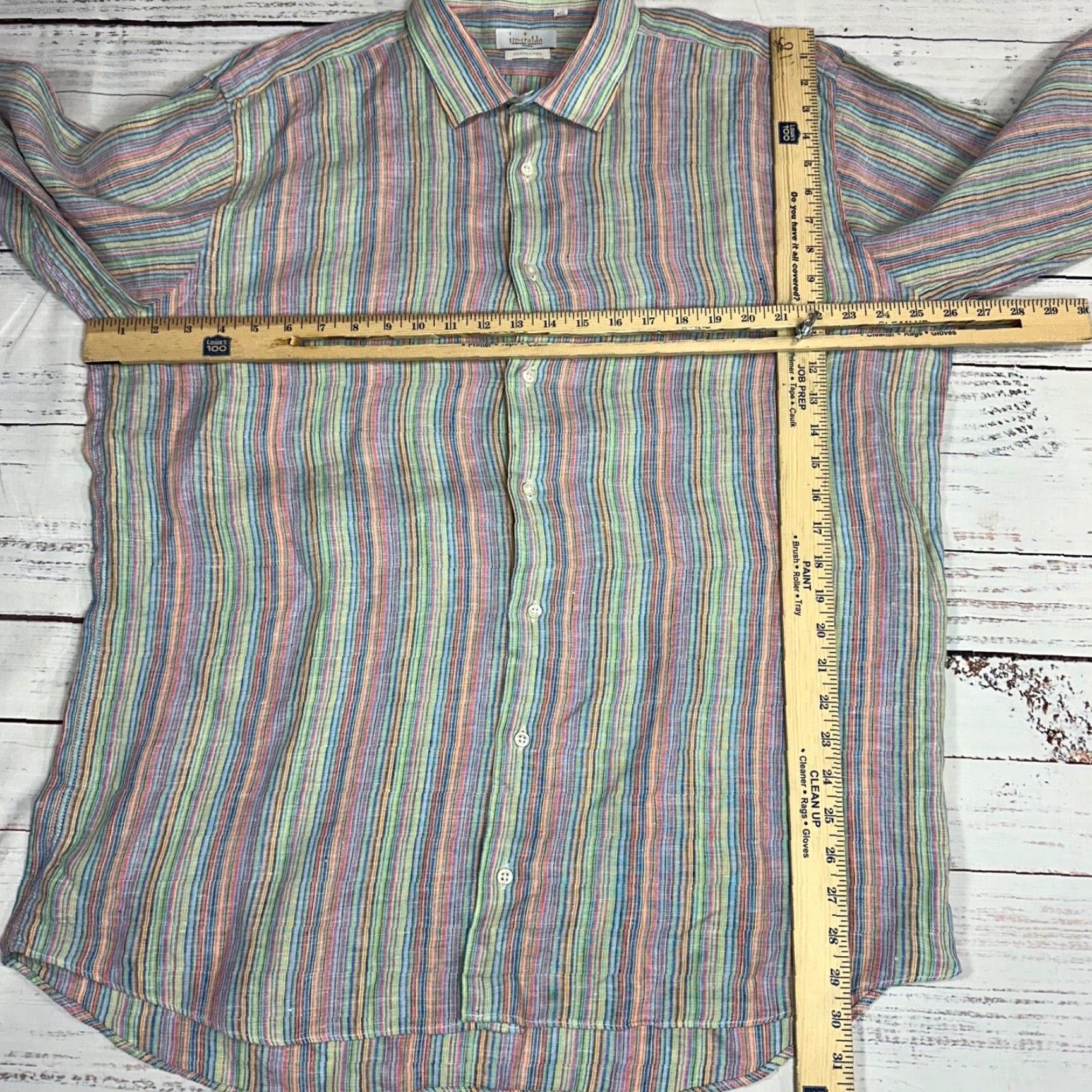 Vintage Ismeralda Shirt 2XL Blue Pink Stripe Linen Long Sleeve Button-Up Mens Size US XXL / EU 58 / 5 - 2 Thumbnail
