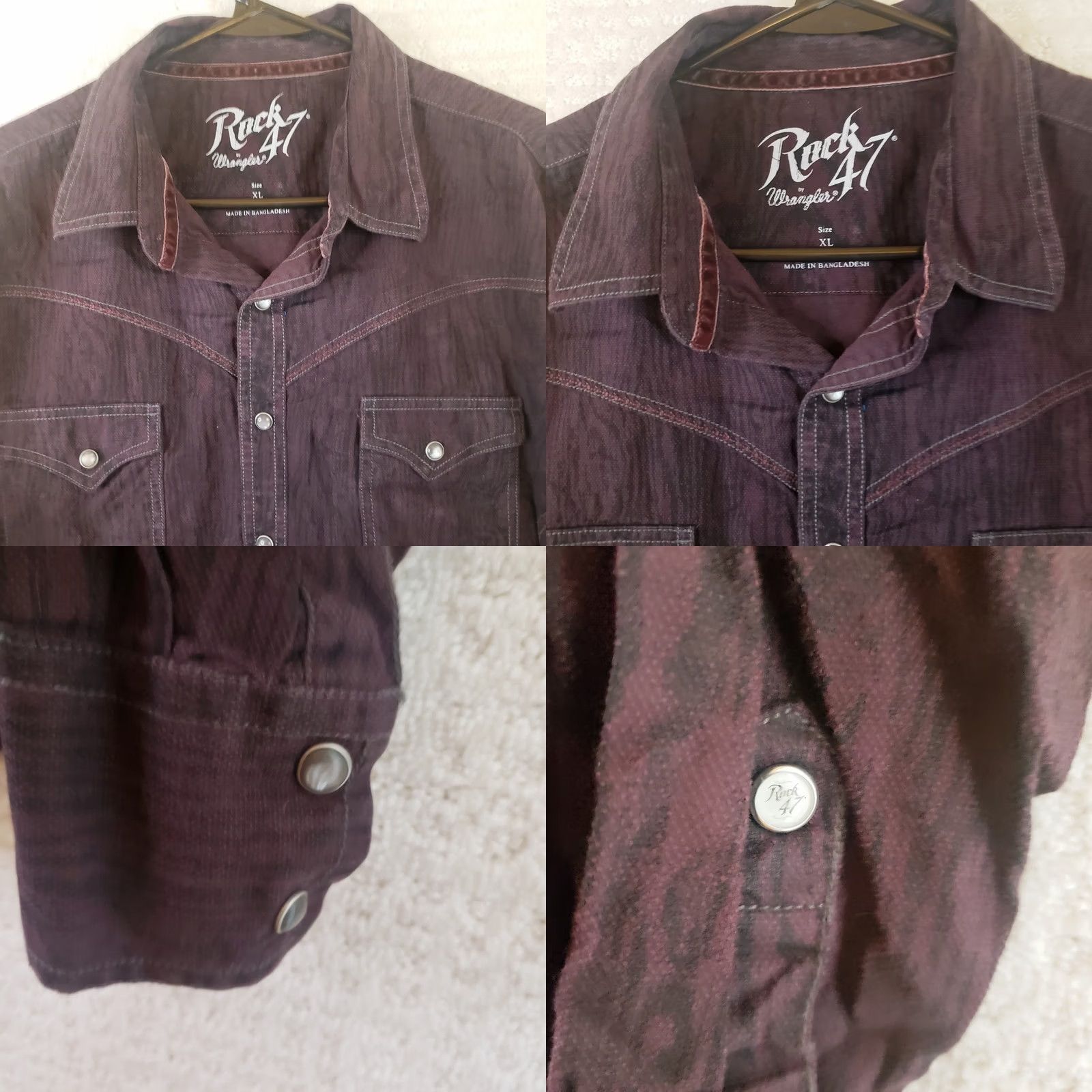 Wrangler VINTAGE Wrangler Rock 47 Shirt Mens XL Black Maroon Western Casual LS Snap Embroidered Size US XL / EU 56 / 4 - 8 Thumbnail