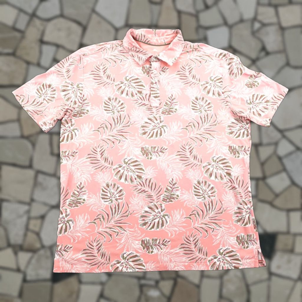 Tommy Bahama Tommy Bahama Polo Shirt Mens Large Pink Tropical Leaf Print Hawaiian Aloha Flex Polo Shirt Men L Pink Floral Beach Golf Casual Activewear Mens Size US L / EU 52-54 / 3 - 1 Thumbnail