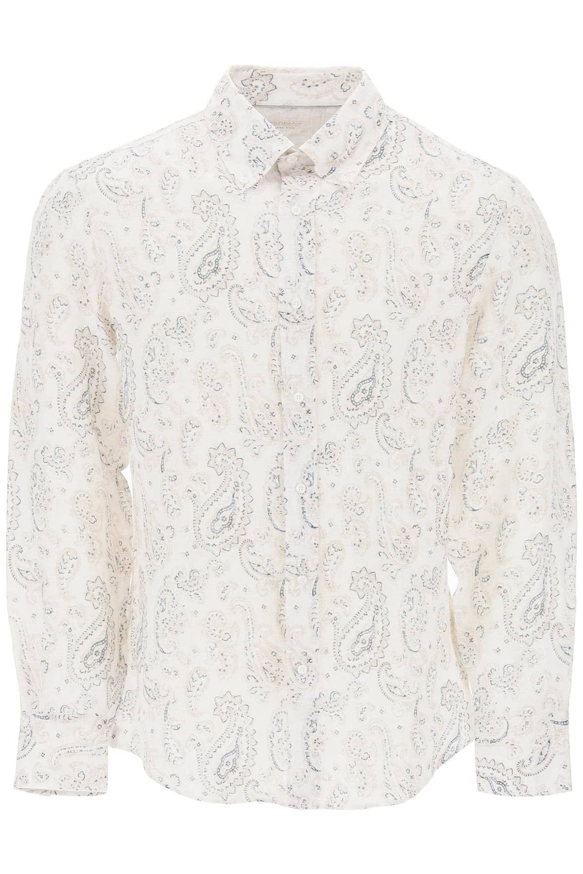 image of Brunello Cucinelli Linen Shirt With Paisley Pattern Size L For Men in Bianco