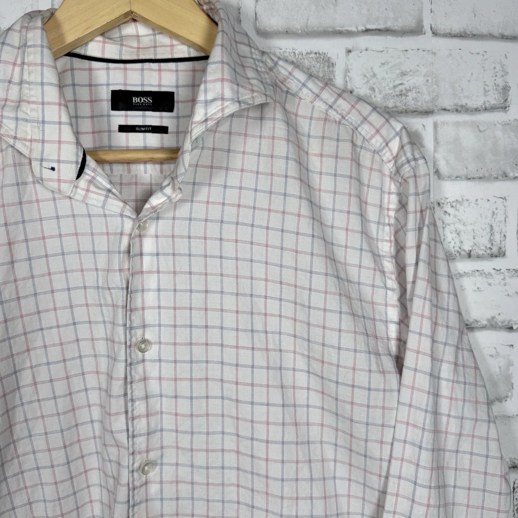 Hugo Boss Hugo Boss Slim Fit Plaid Long Sleeve Button Down Mens Size L Size US L / EU 52-54 / 3 - 2 Thumbnail