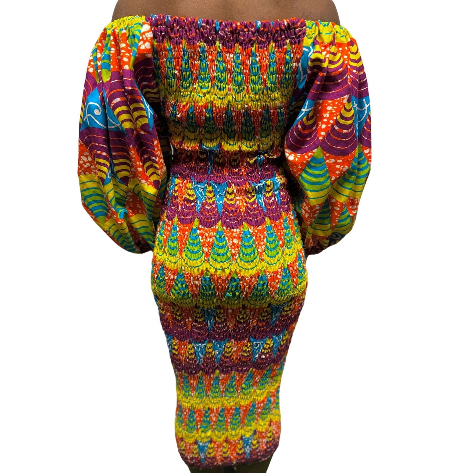 Other Yellow multicolored African print body con dress puff sleeve Size M / US 6-8 / IT 42-44 - 3 Thumbnail