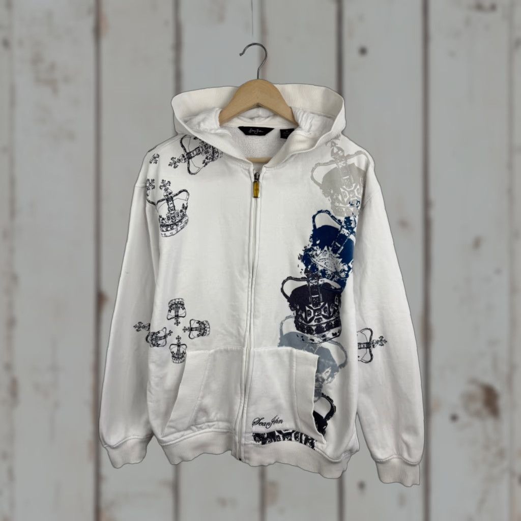 Sean John Vintage Sean John Crown Zip Hoodie Mens M White Retro Rare Y2K Crown Rap Hype Hoodie Size US M / EU 48-50 / 2 - 1 Thumbnail