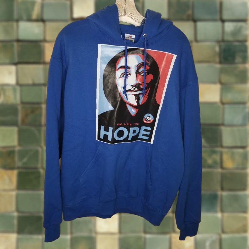 Jerzees Jerzees Hoodie Mens L Blue We Are The Hope Occupy Wall St. Pullover Size US L / EU 52-54 / 3 - 1 Thumbnail