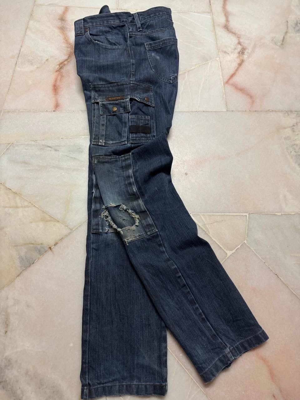 Rusty Trashed💥Vtg Bluster Multipocket Double Knee Distressed Jean Size US 31 - 1 Thumbnail
