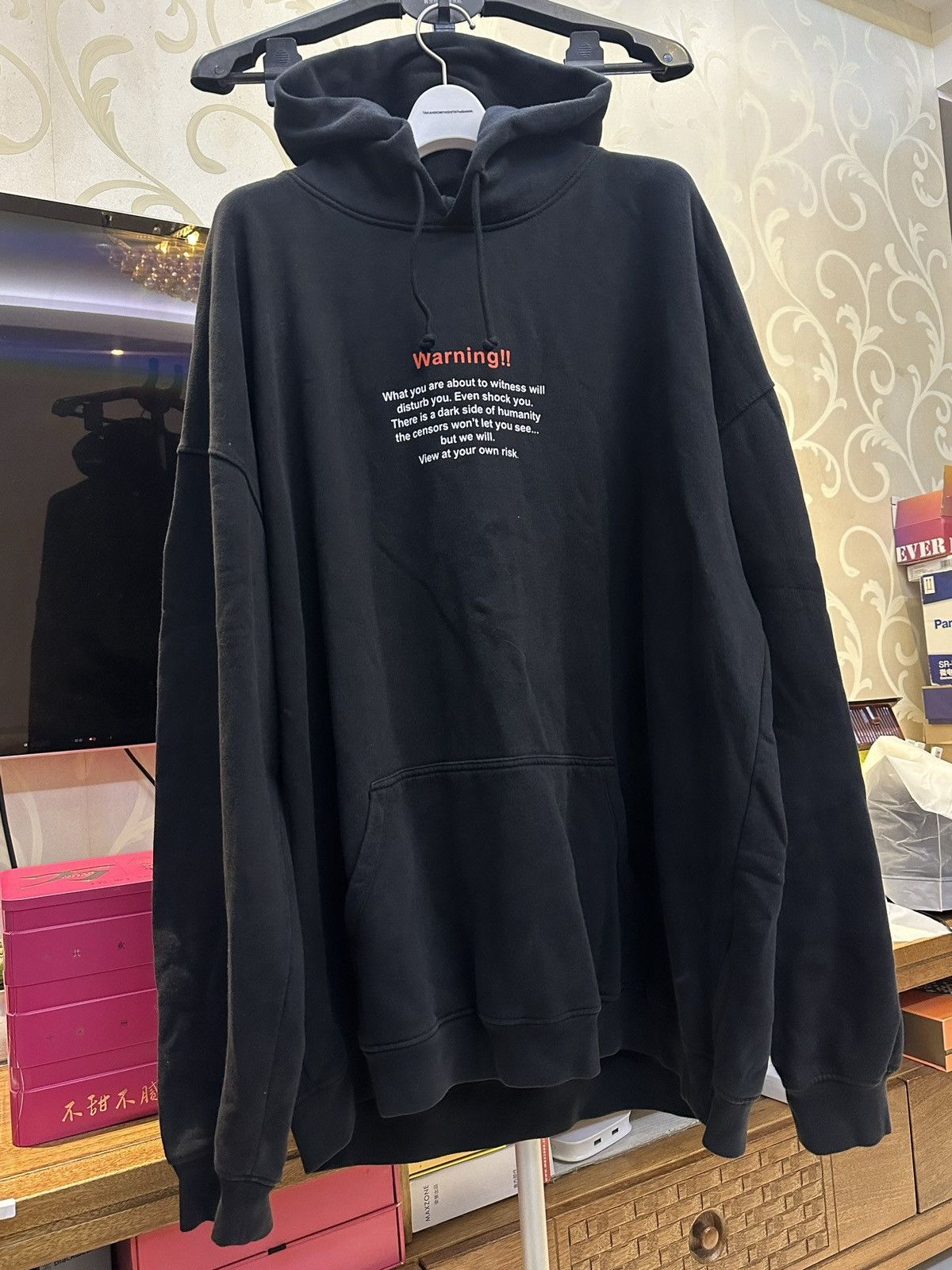 Pre-owned Vetements Warning Hoodie In Black