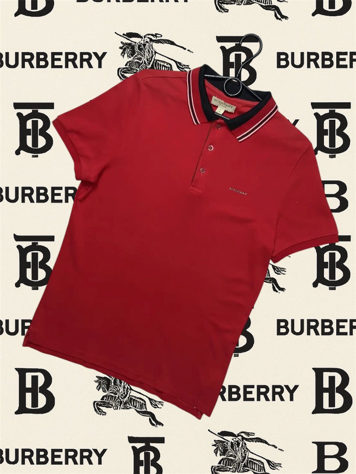 Burberry Polo Burberry embroidered logo red shirt size L Size US L / EU 52-54 / 3 - 1 Thumbnail