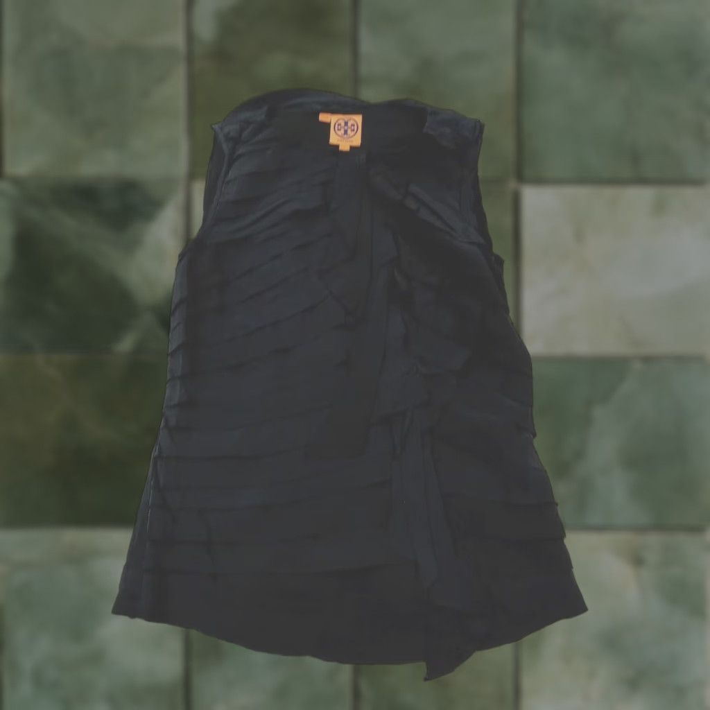 Tory Burch Womens Tory Burch Black Silk Top Extra Large XL Sleeveless Ruffles Crew Neck Casual Size XS / US 0-2 / IT 36-38 - 1 Thumbnail