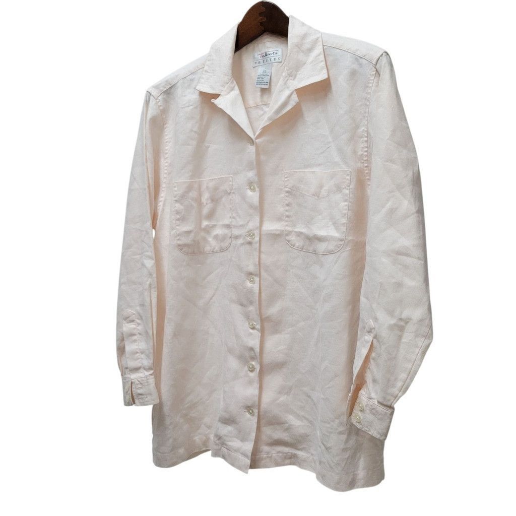 Talbots Talbots Petites Women's Long-Sleeves Pink Linen Button-Up Size L / US 10 / IT 46 - 2 Thumbnail