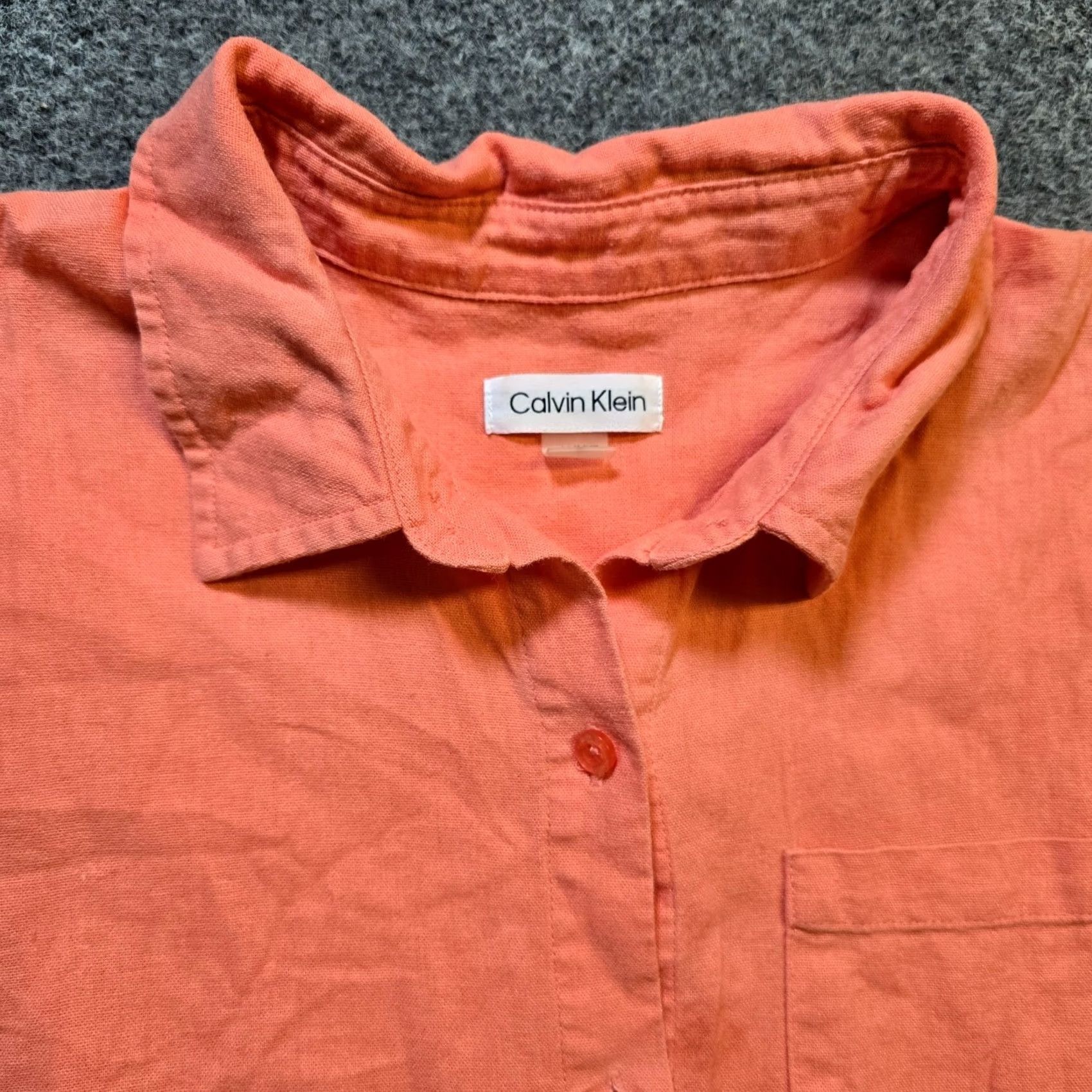 Calvin Klein Calvin Klein Dress Shirt Dress Womens Size 12 Orange Linen Button Midi Casual Size XL / US 12-14 / IT 48-50 - 4 Thumbnail
