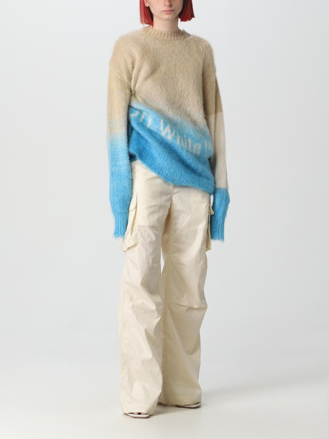 Off-White o1y1225 Crewneck Sweater in Beige/Blue Size S / US 4 / IT 40 - 2 Thumbnail