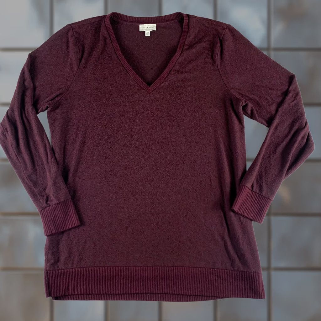 Lucky Brand LUCKY BRAND Sweater V-NECK LONGSLEEVE BURGUNDY MENS LARGE PILLING Size US L / EU 52-54 / 3 - 1 Thumbnail