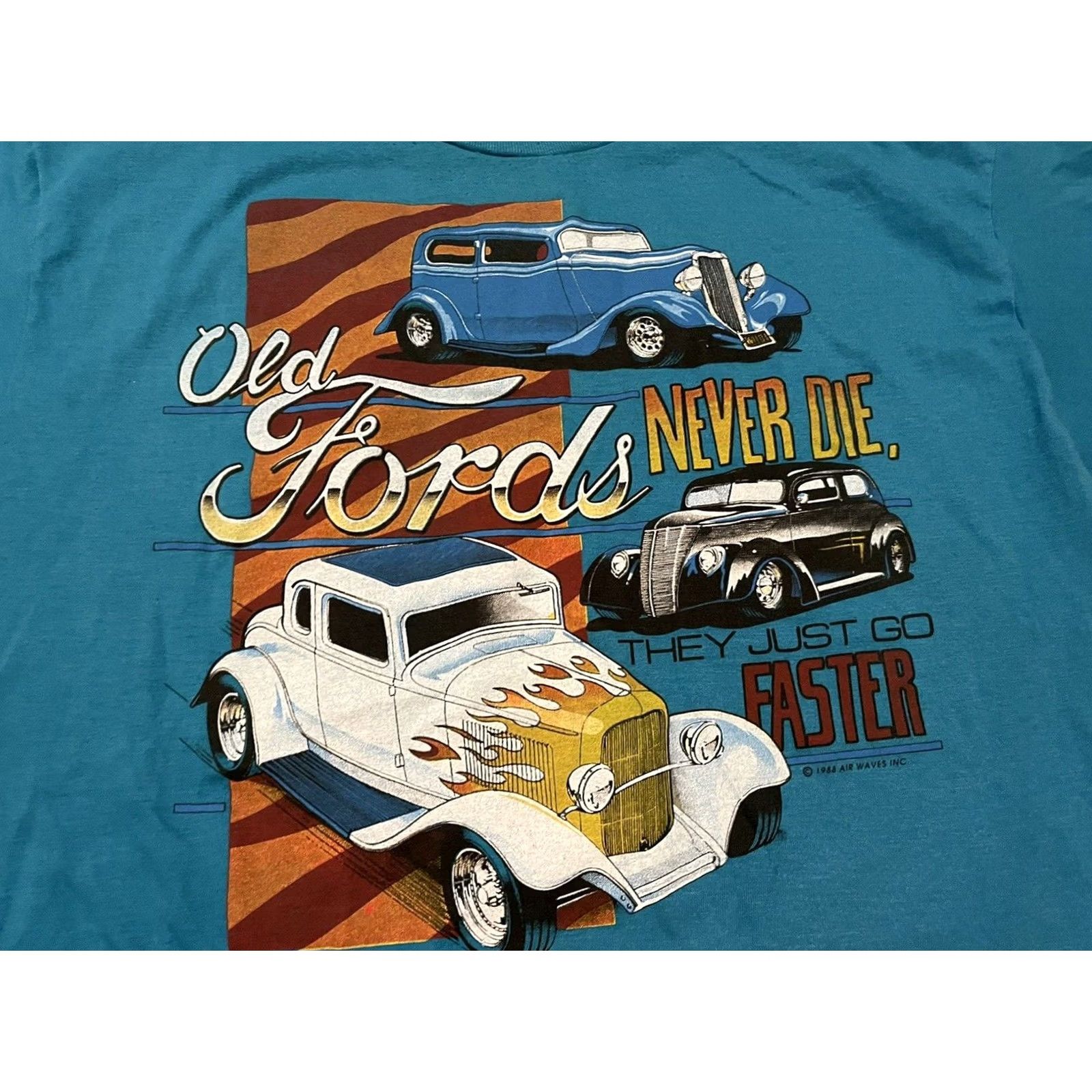 Hanes VINTAGE 1988 Old Fords Never Die They Just Go Faster Hot Rod T-Shirt Adult XL Blue Mens Size US XL / EU 56 / 4 - 2 Thumbnail