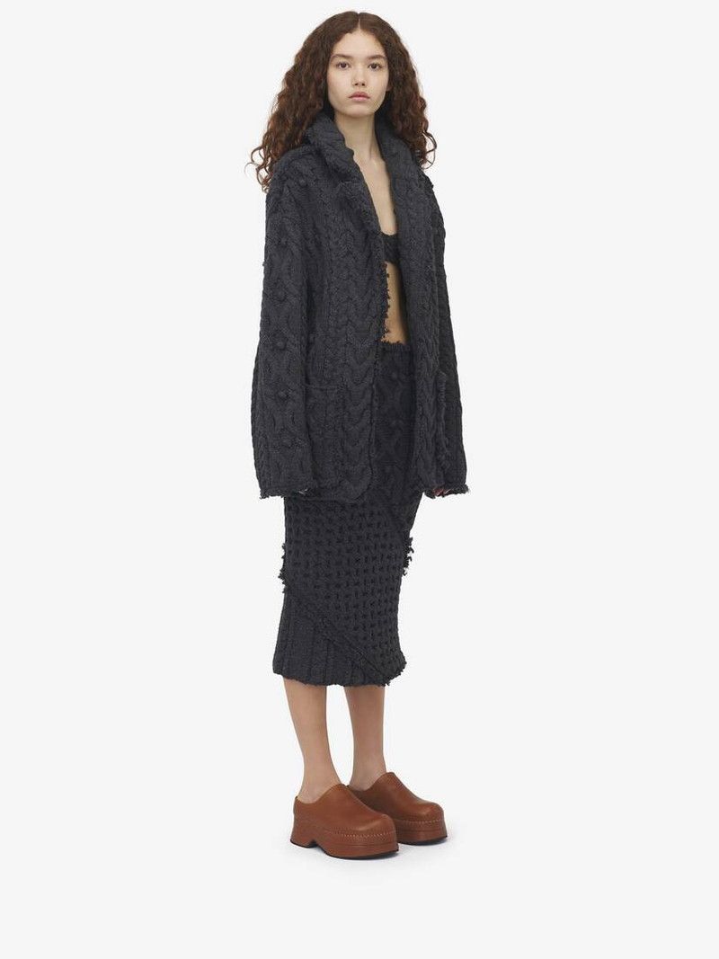 Alexander McQueen o1srvl11e0326 Oversized Cable Knit Cardigan in Black Size M / US 6-8 / IT 42-44 - 2 Thumbnail