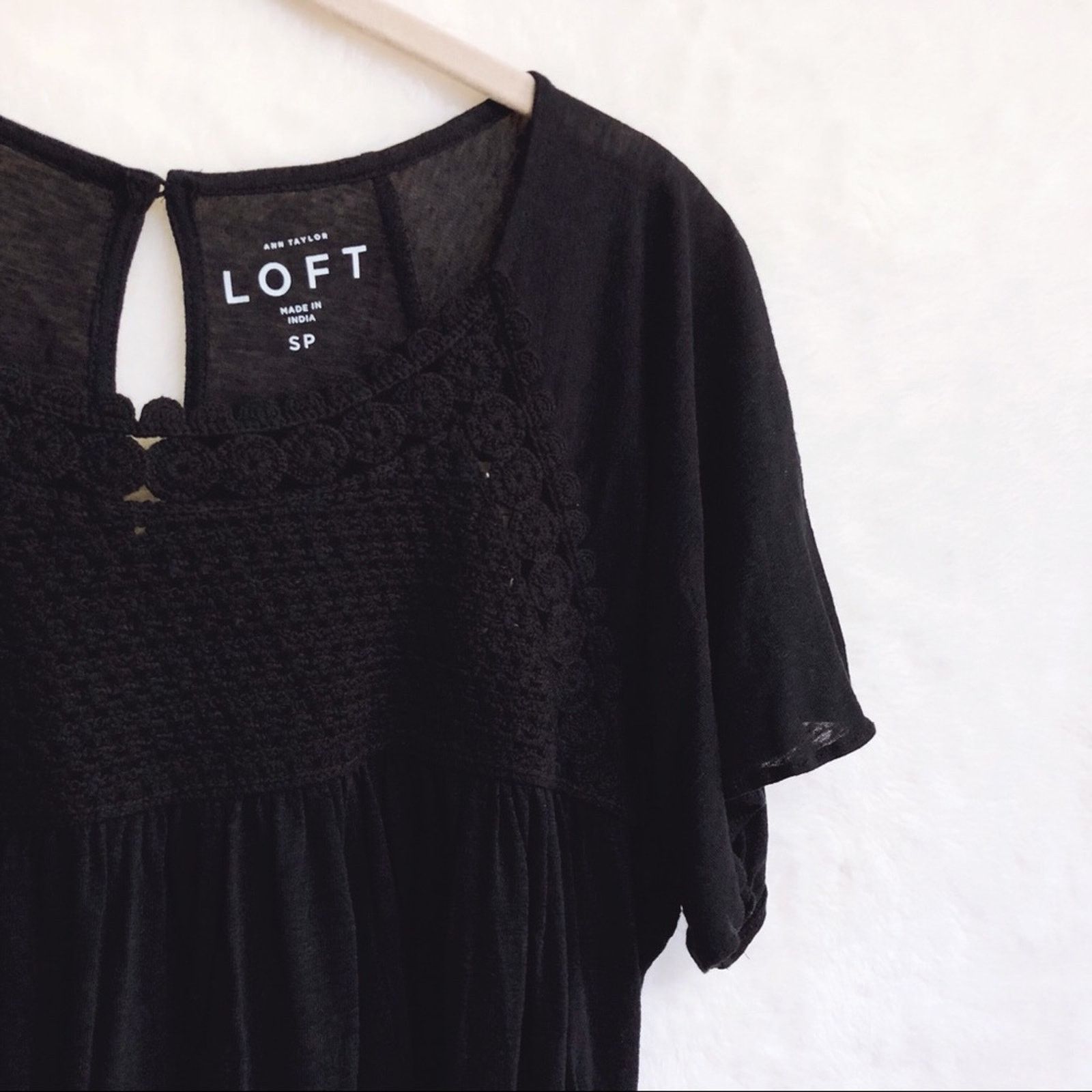 Loft LOFT Black Crochet Yoke Top Size S / US 4 / IT 40 - 4 Thumbnail