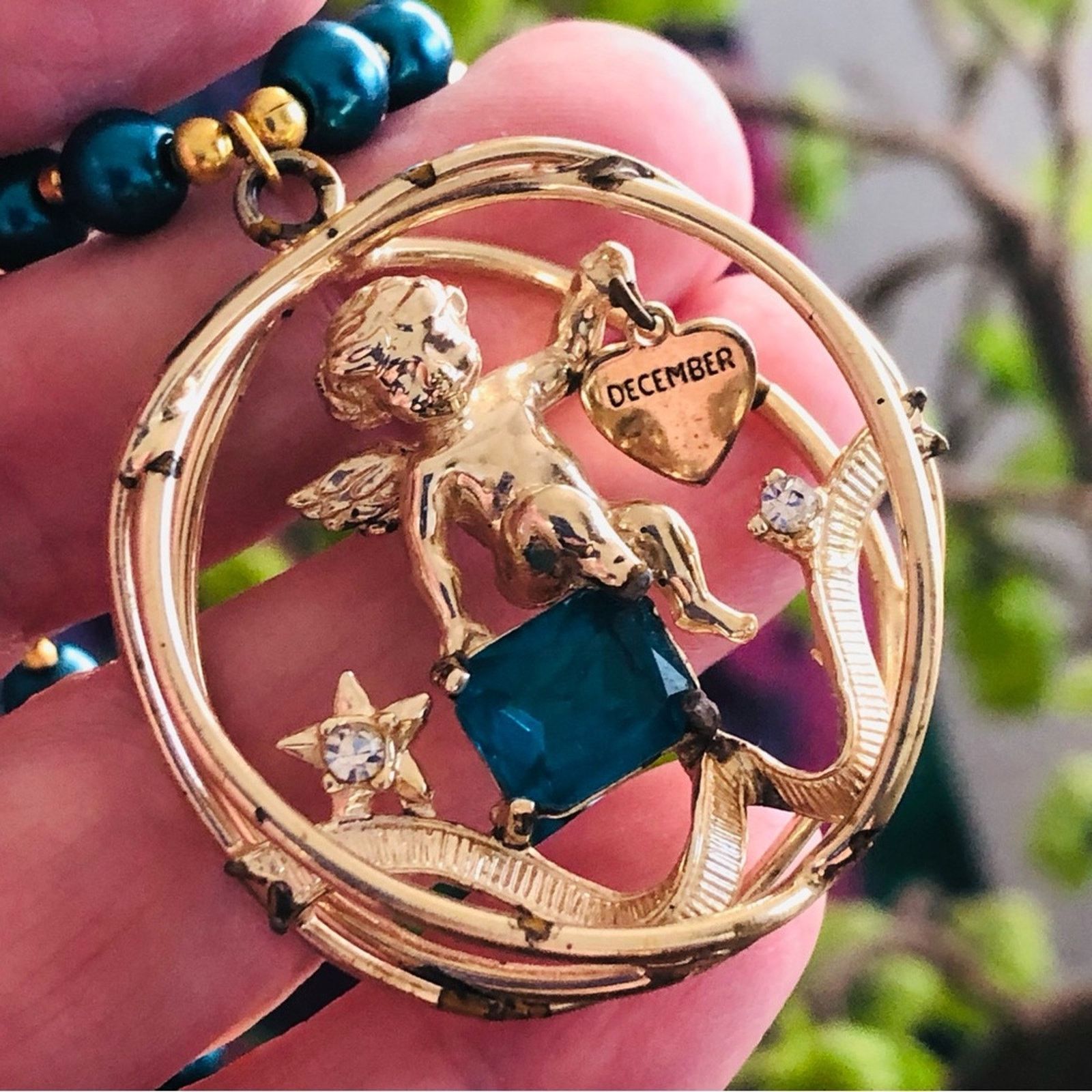 Handmade Handcrafted repurpose cherub peacock stone Pearl necklace Size ONE SIZE - 10 Thumbnail