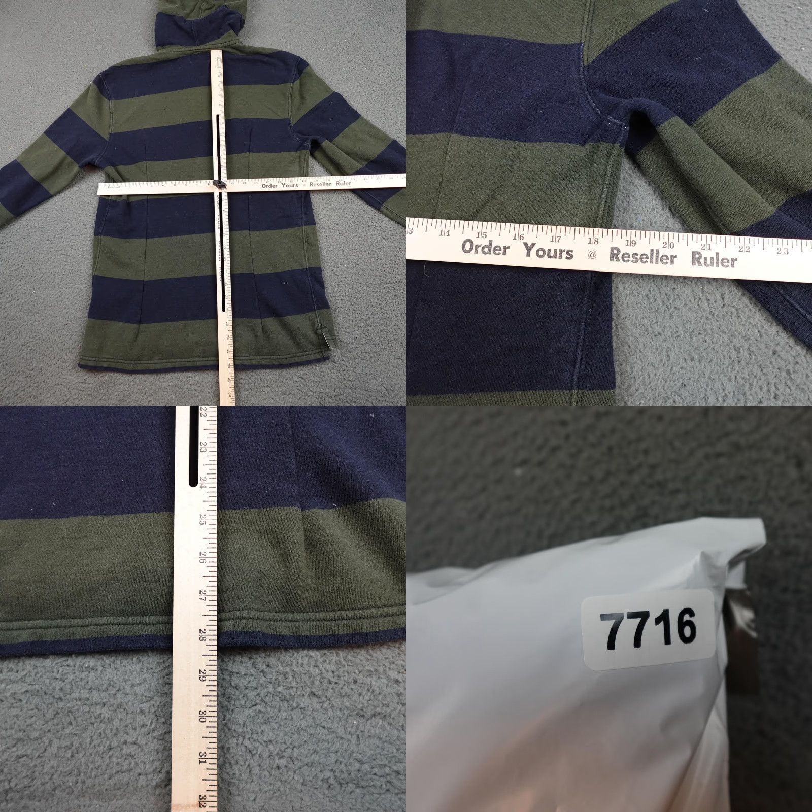 J.Crew VINTAGE J.Crew Hoodie Mens MT Green Navy Striped Fleece Sweatshirt Crew Neck Hooded Pockets Long Sleeve Pullover Size US M / EU 48-50 / 2 - 8 Thumbnail