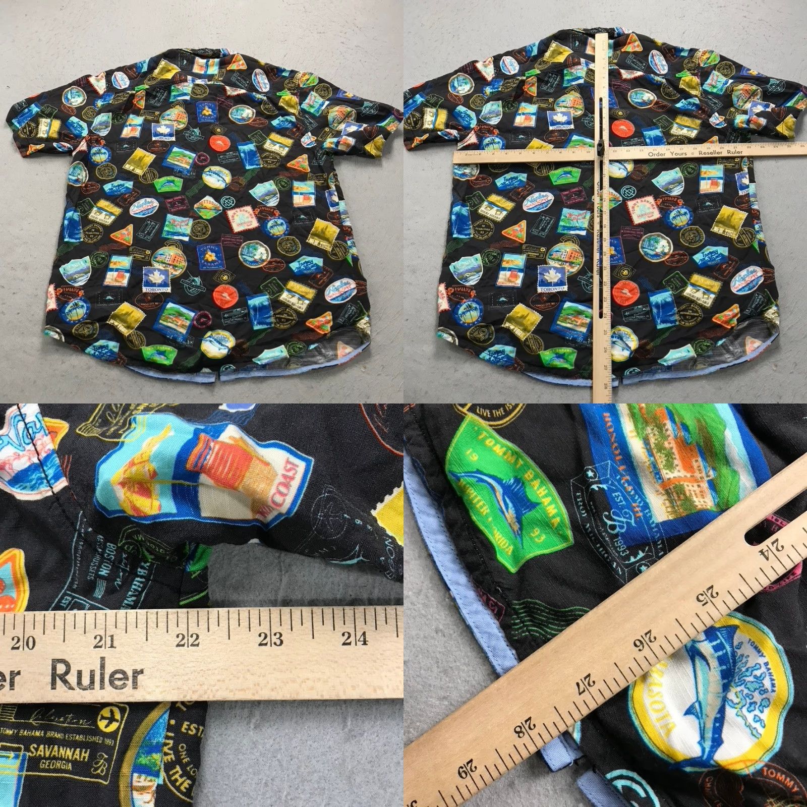 Tommy Bahama Tommy Bahama Shirt Mens Medium Black Passport Stamp Destination Camp Travel | Button-Up | Beach Theme | Casual Travel Shirt Mens M Black Size US M / EU 48-50 / 2 - 8 Thumbnail