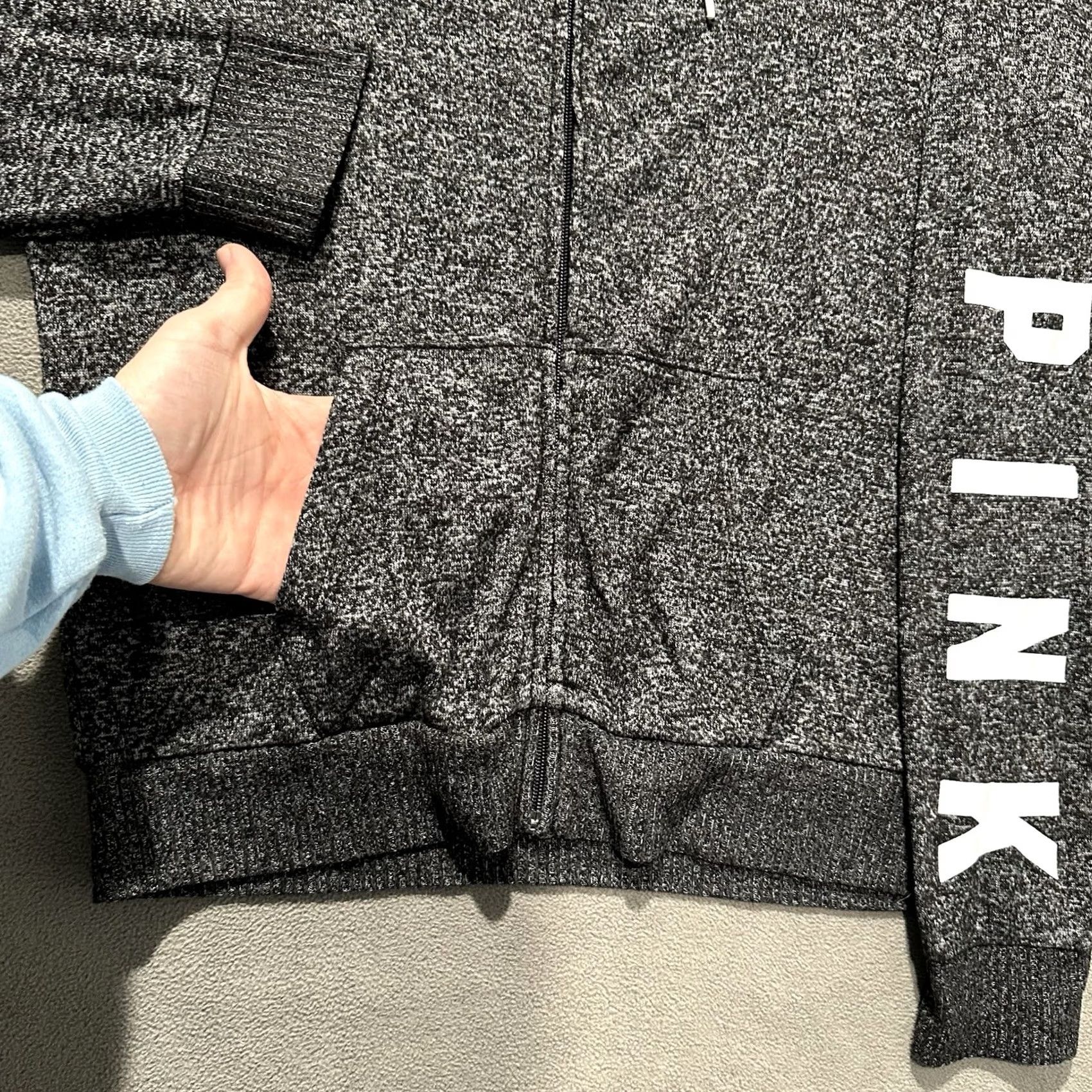 Pinko Victoria's Secret PINK Hoodie Womens S Black/Gray Full Zip Spellout Logo Stretch Size S / US 4 / IT 40 - 6 Thumbnail