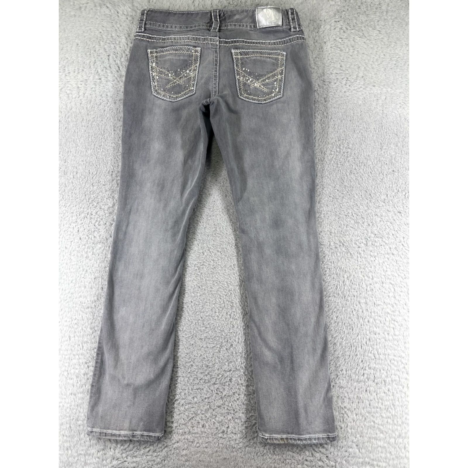Vintage Maurices Jeans Womens 9 Gray Denim Cotton Blend Stretch Mid Rise Bling Straight Size 30" / US 8 / IT 44 - 2 Thumbnail