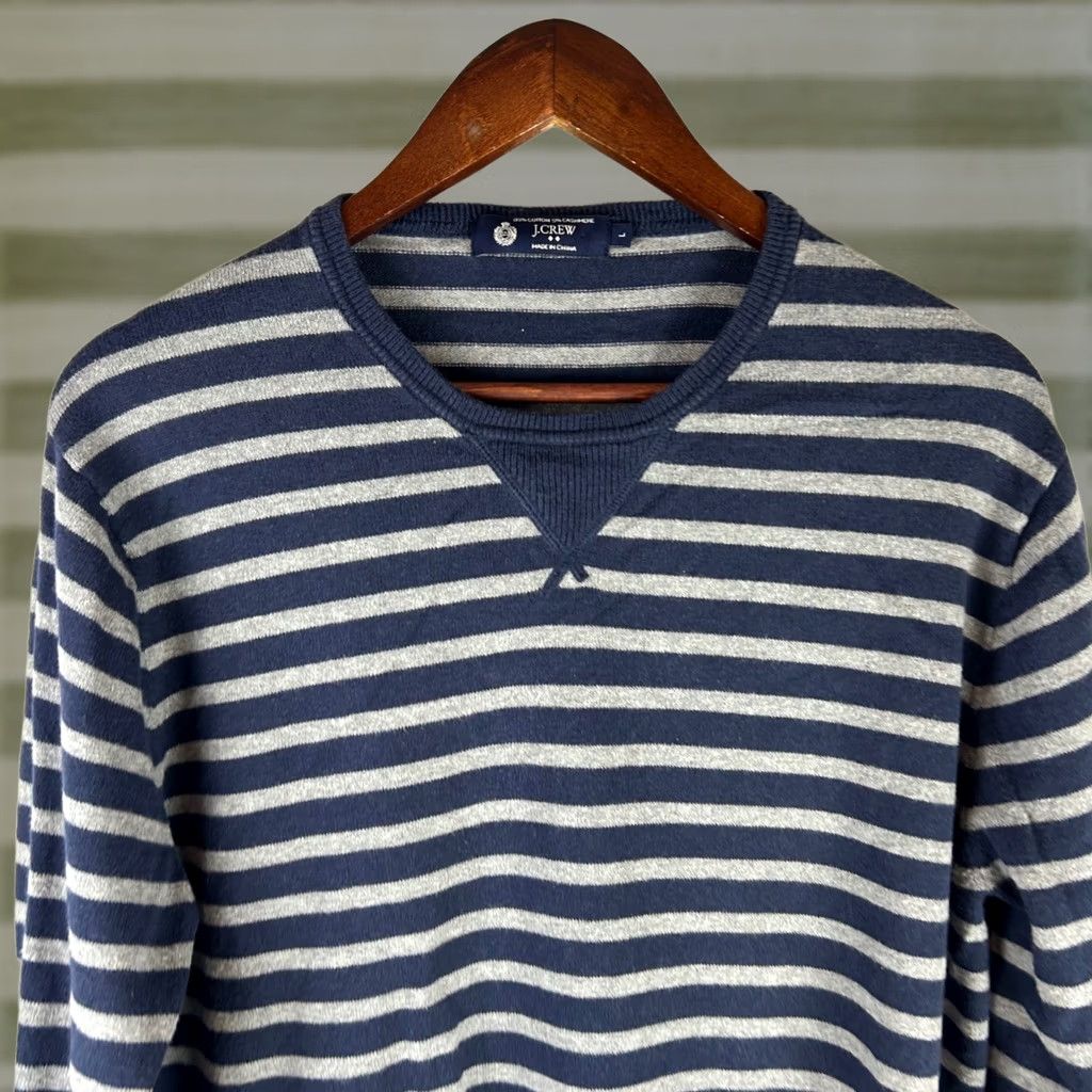 J.Crew J. Crew Mens Striped Crewneck Sweater Cotton Cashmere Navy Grey Size L Size US L / EU 52-54 / 3 - 1 Thumbnail