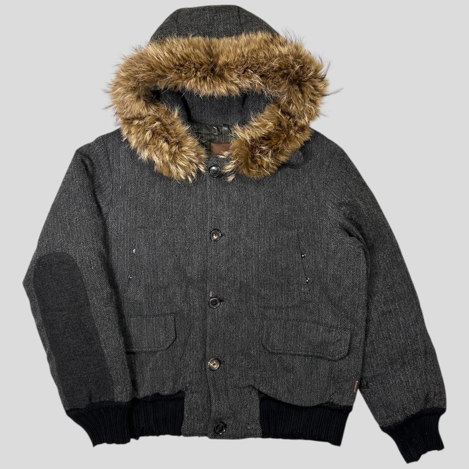 Moncler Moncler 00’s Herringbone Wool Down Detachable Fur Jacket - L Size US L / EU 52-54 / 3 - 2 Thumbnail