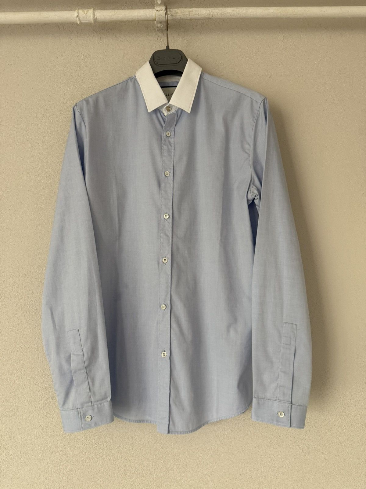 Gucci Sky Blue Shirt with White Contrast Collar Size US S / EU 44-46 / 1 - 1 Thumbnail