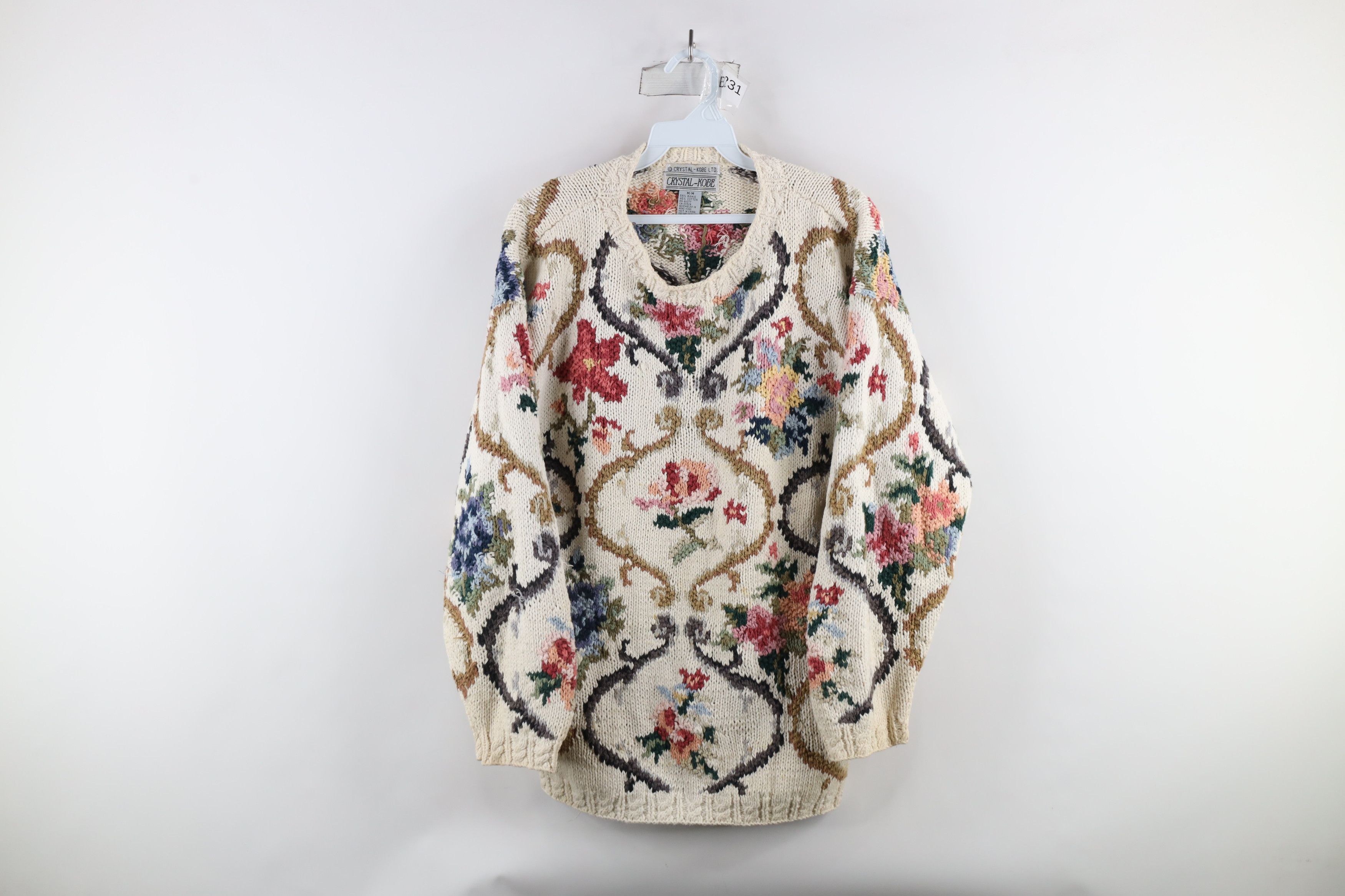 Vintage Vintage 90s Country Primitive Knit Flower Floral Sweater Size M / US 6-8 / IT 42-44 - 1 Thumbnail