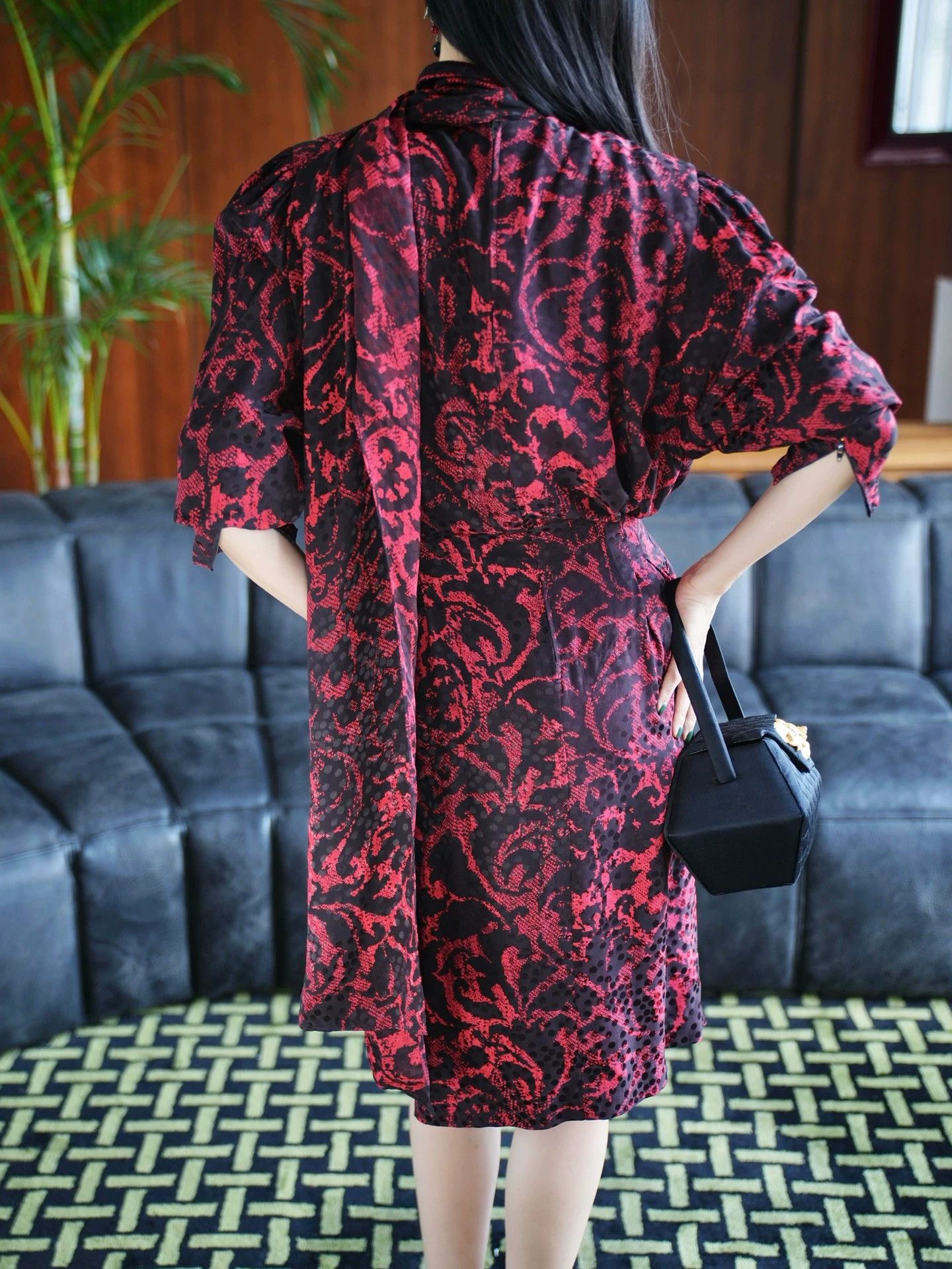 Oscar De La Renta Oscar de la Renta Vintage Red Black Floral Dress M Size M / US 6-8 / IT 42-44 - 7 Thumbnail