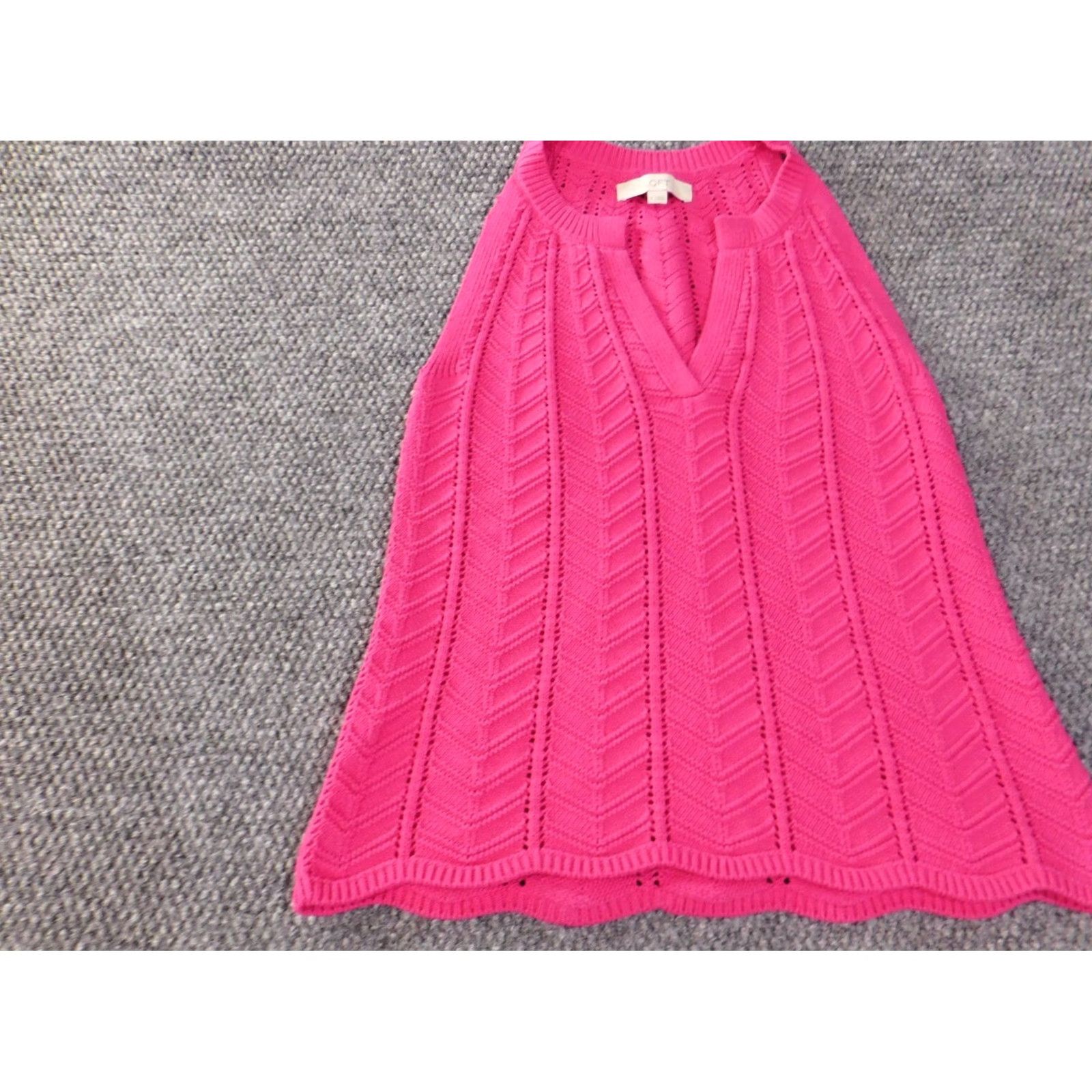 Loft LOFT Pink Geometric Knit Cotton Sleeveless V-Neck Sweater Womens Small Pullover Knit Pattern Casual Vintage: No Size S / US 4 / IT 40 - 3 Thumbnail