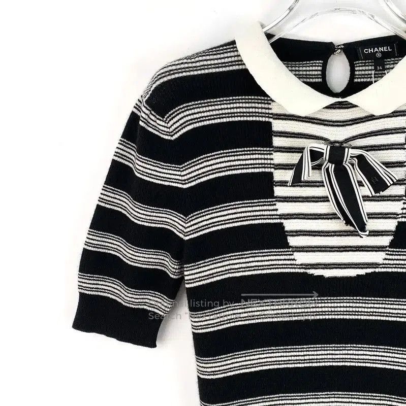 Chanel Chanel Striped Nylon T-Shirt with Bow . Size XXS / US 00 / IT 34 - 3 Thumbnail