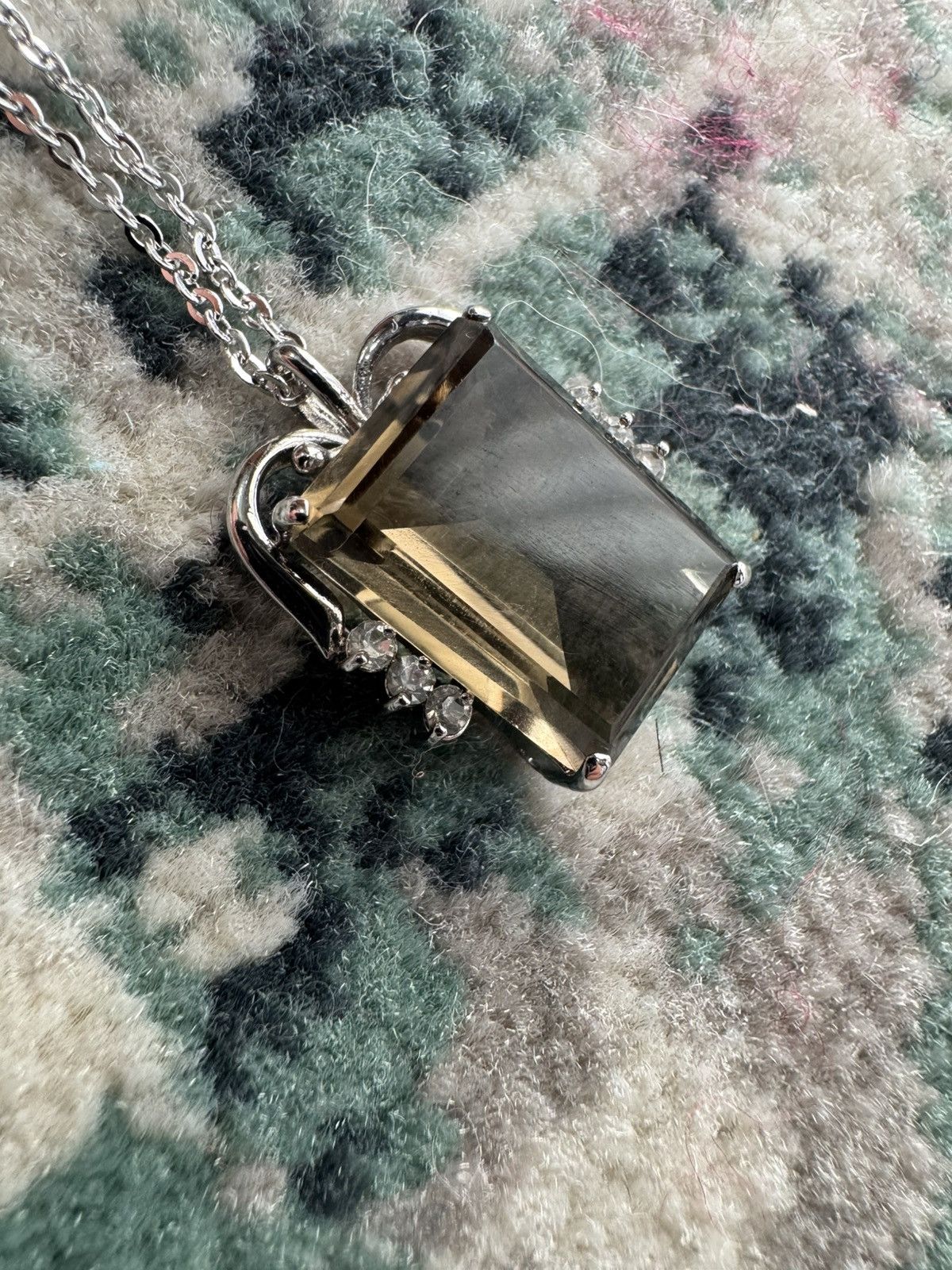 Jewelry × Native RECTANGLE SMOKY QUARTZ WITH DIAMONDS NECKLACE Size ONE SIZE - 4 Thumbnail