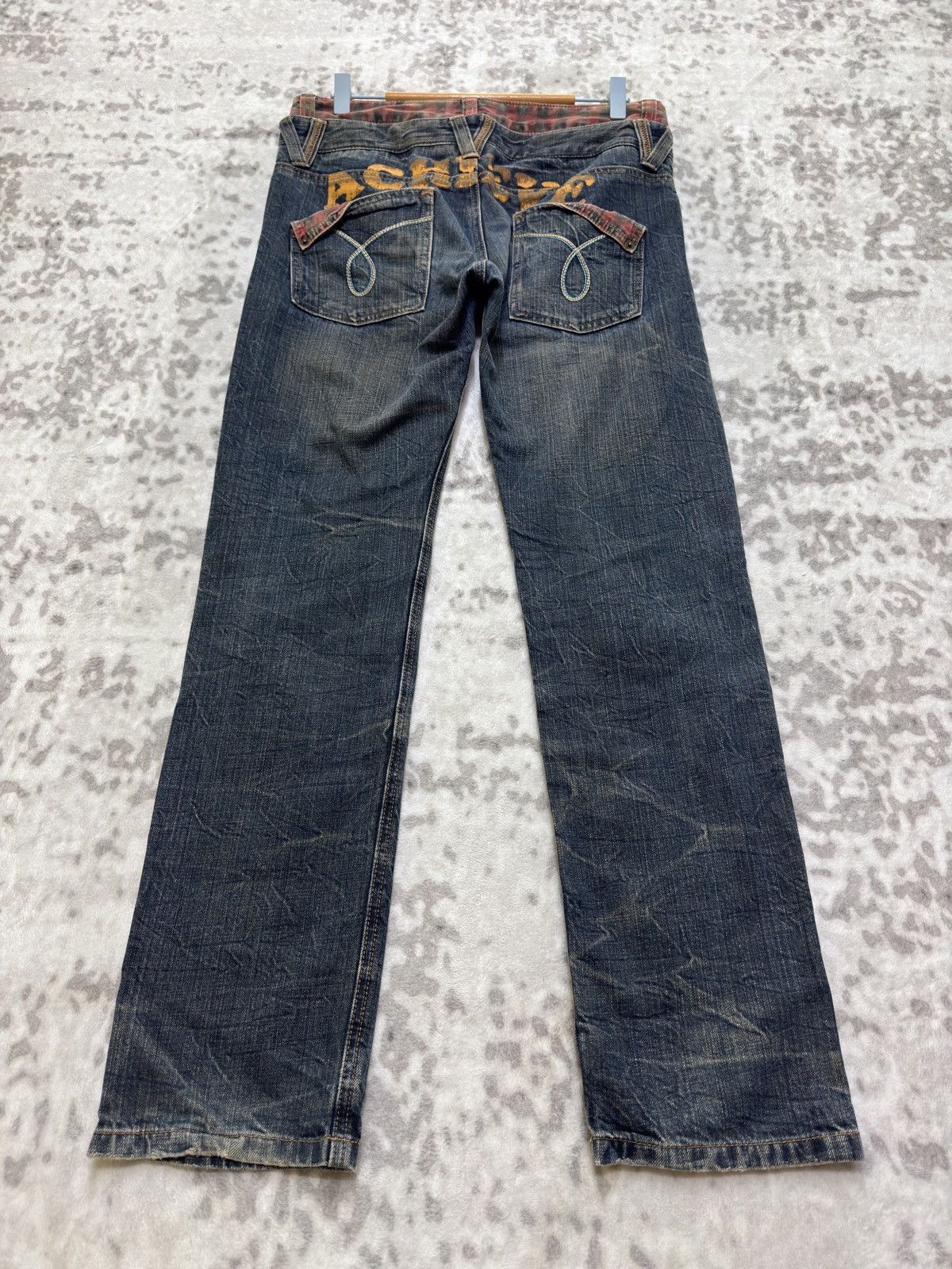 Japanese Brand Colza Y2K Double Waist Distressed Printed back Denim Jeans Size US 31 - 1 Thumbnail